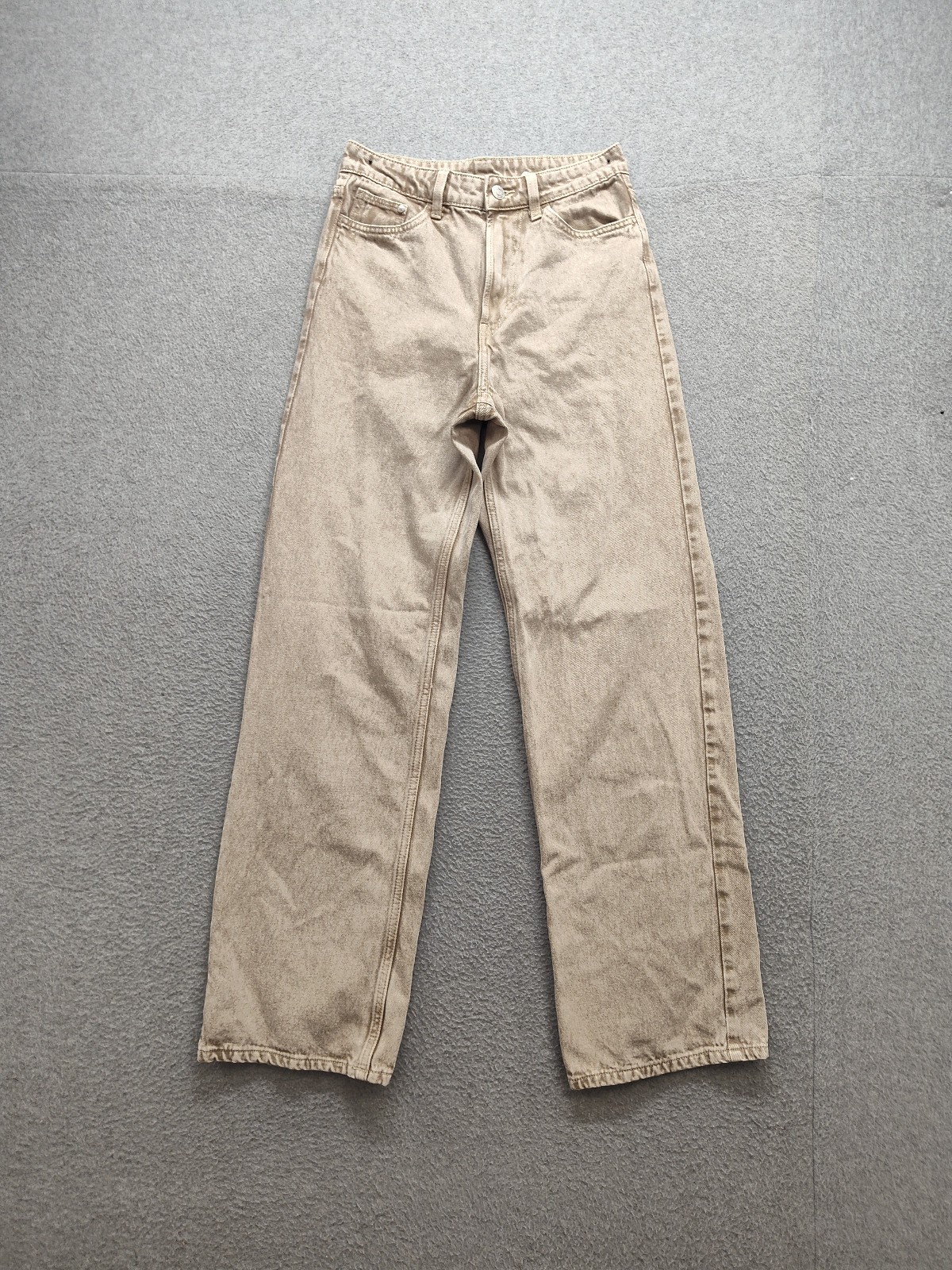 & Denim Women Jeans 4 Beige 5 Pockets Straight Leg Belt Loops Casual Business