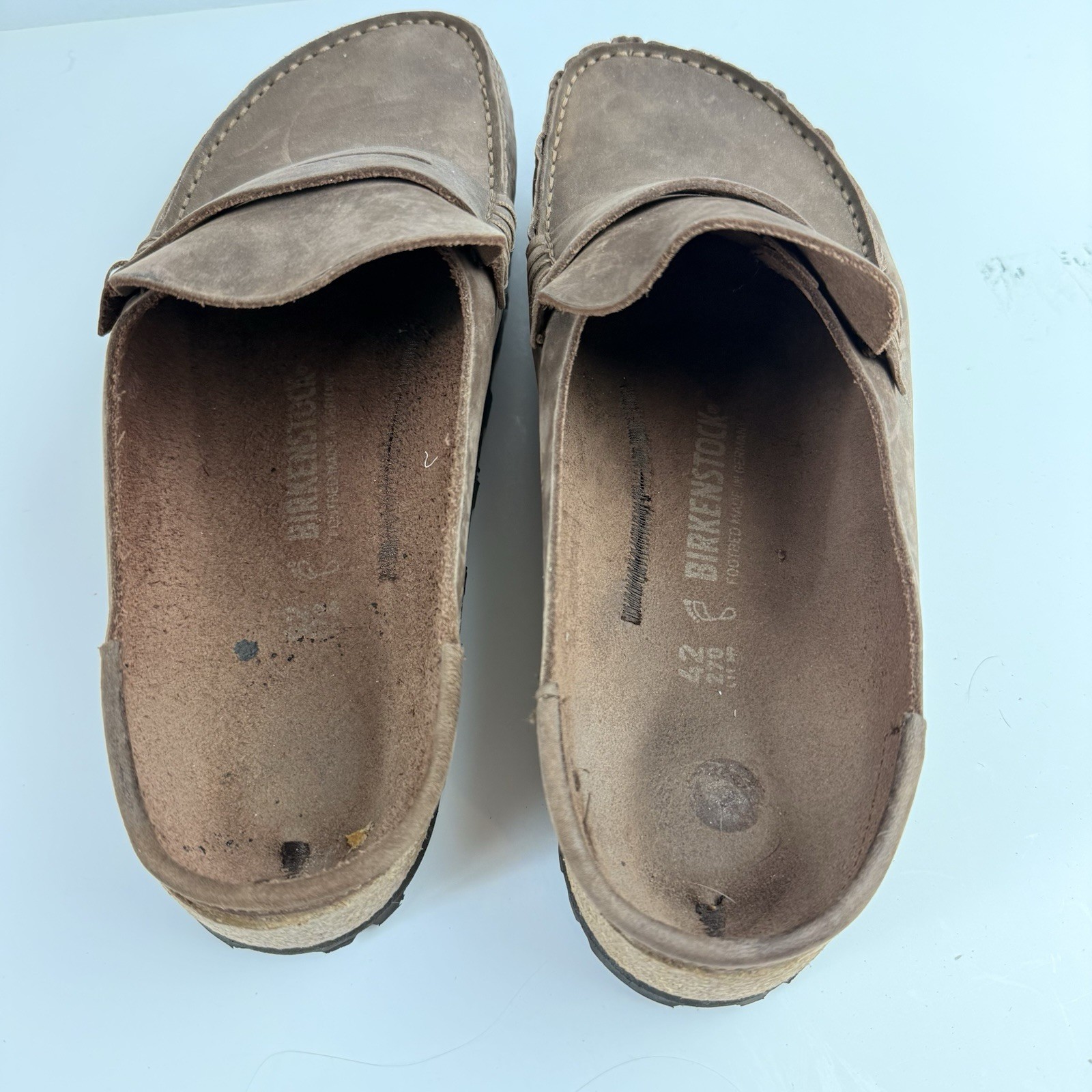 Birkenstock Naples Loafers Mules Brown Leather Clogs Mens 9 Size 42 Regular Wide