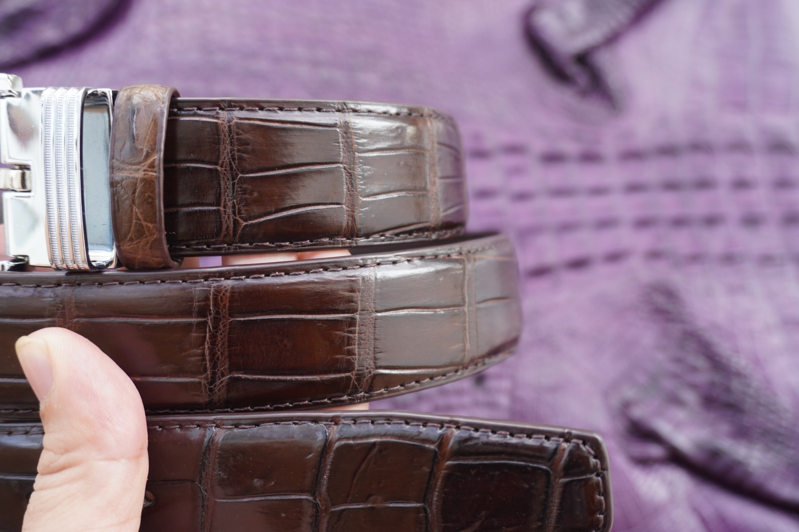 Dark Brown Genuine Crocodile Belly Leather Skin Men’s Belt W 1.3 inch #S18