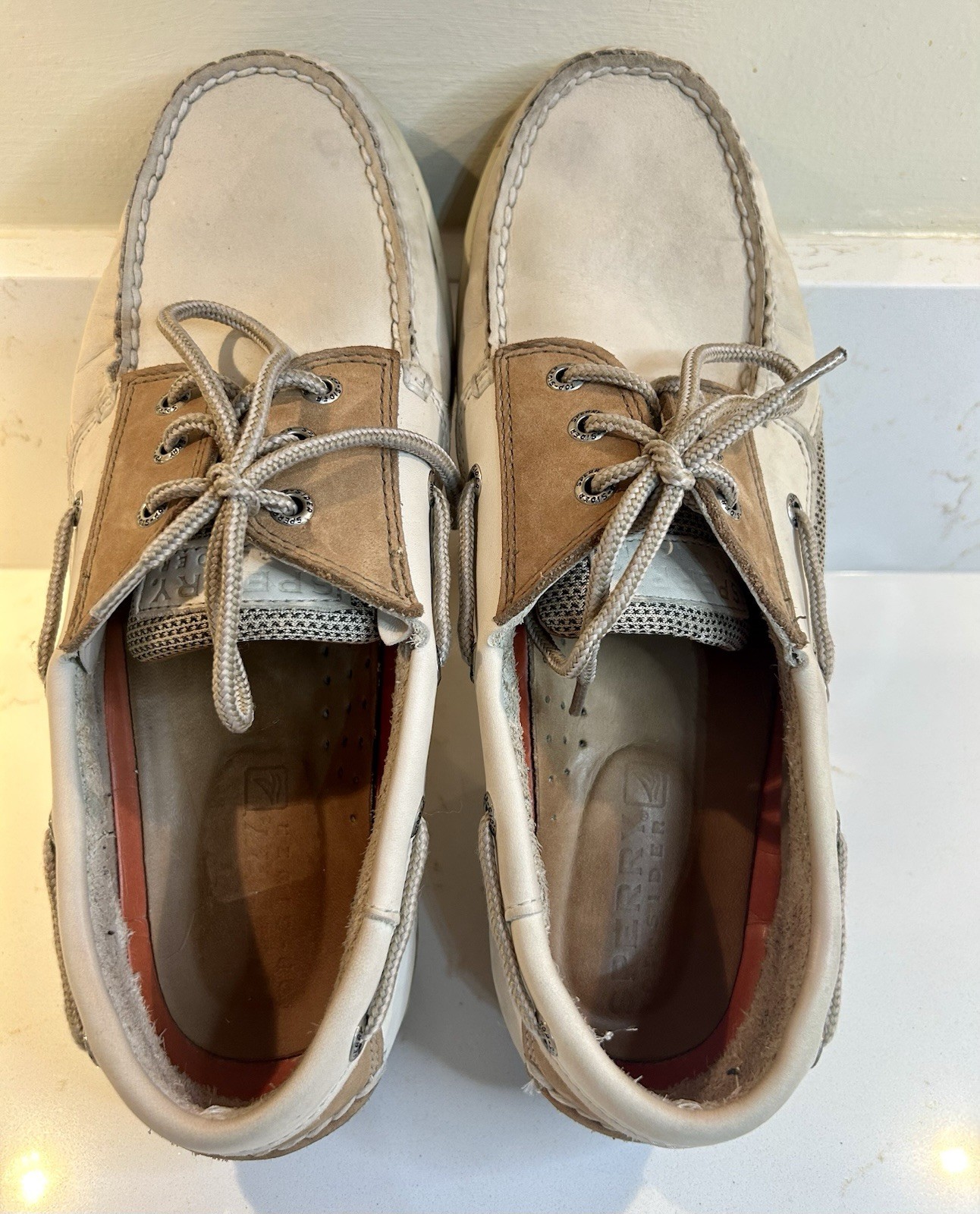 Men’s Sperrys Boat Shoe Size Authentic Original 10M L-6 CH133 Ivory And Tan