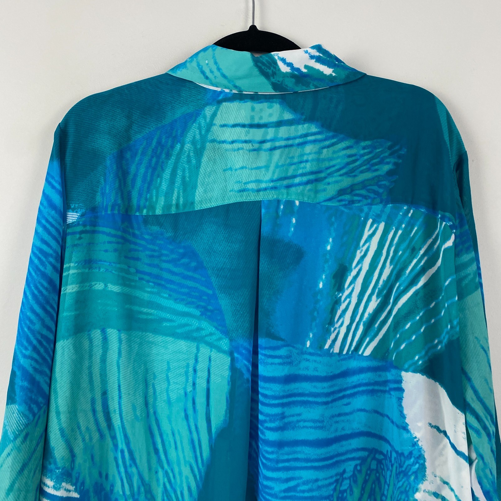 Susan Graver Printed Sheer Chiffon Shirt with Hi-Low Hem Aqua Plus 26W A290775