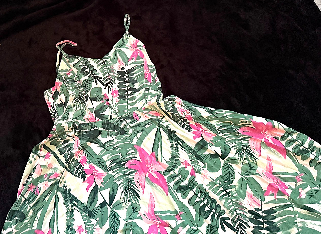 tropical floral spaghette strap fit and flare sundress