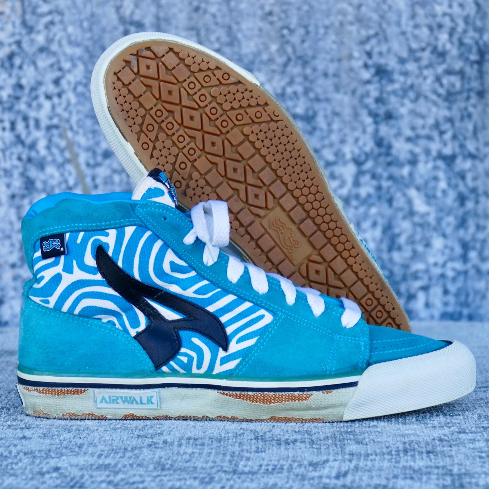 Vintage Airwalk Maze skateboarding shoes Sz 9.5 – 1989 1980s blue white skate