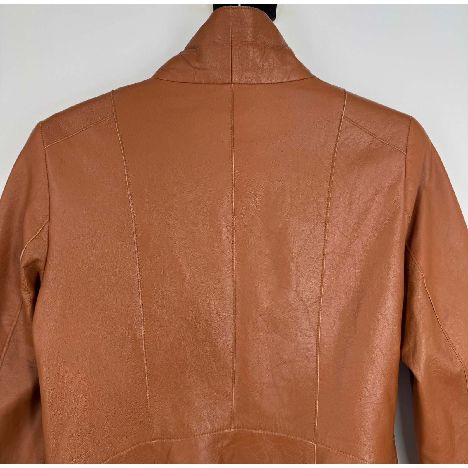 Madeleine jacket women’s 8 100% lamb soft Nappa leather zip front cognac brown