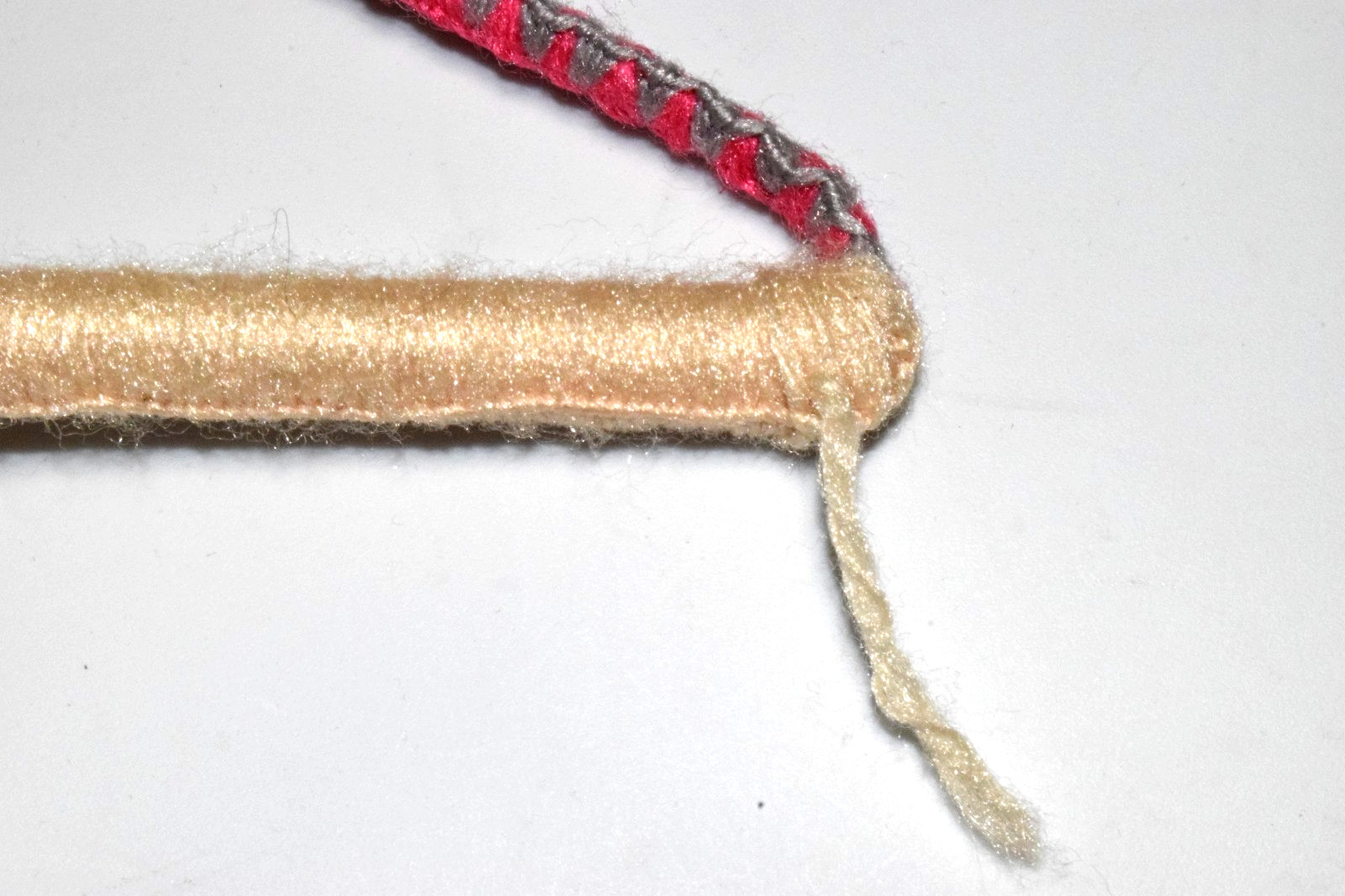 Vintage Yarn Wrapped Thick Wire Pant Hanger 50s 70s Rose Gray Cream Satin 16″