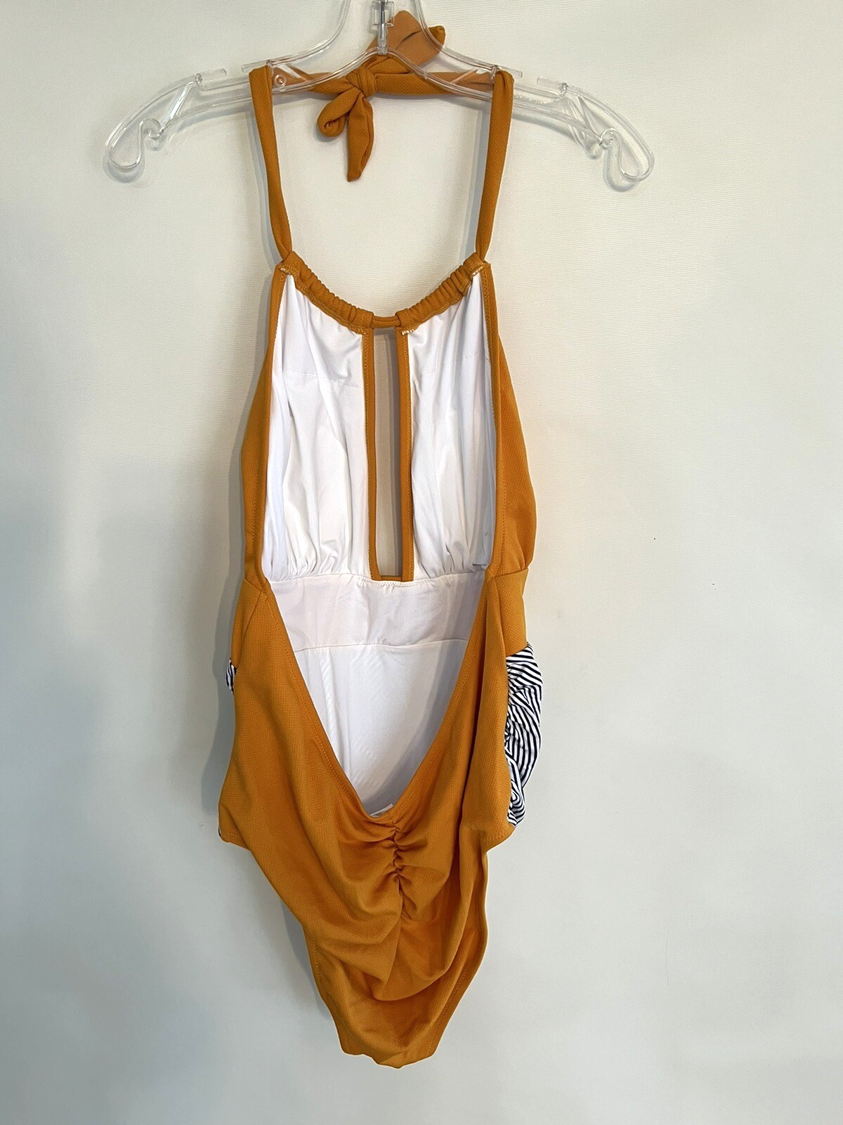 Cupshe Gold Navy & White Striped 1 Piece Bathing Swimsuit XXL NWOT