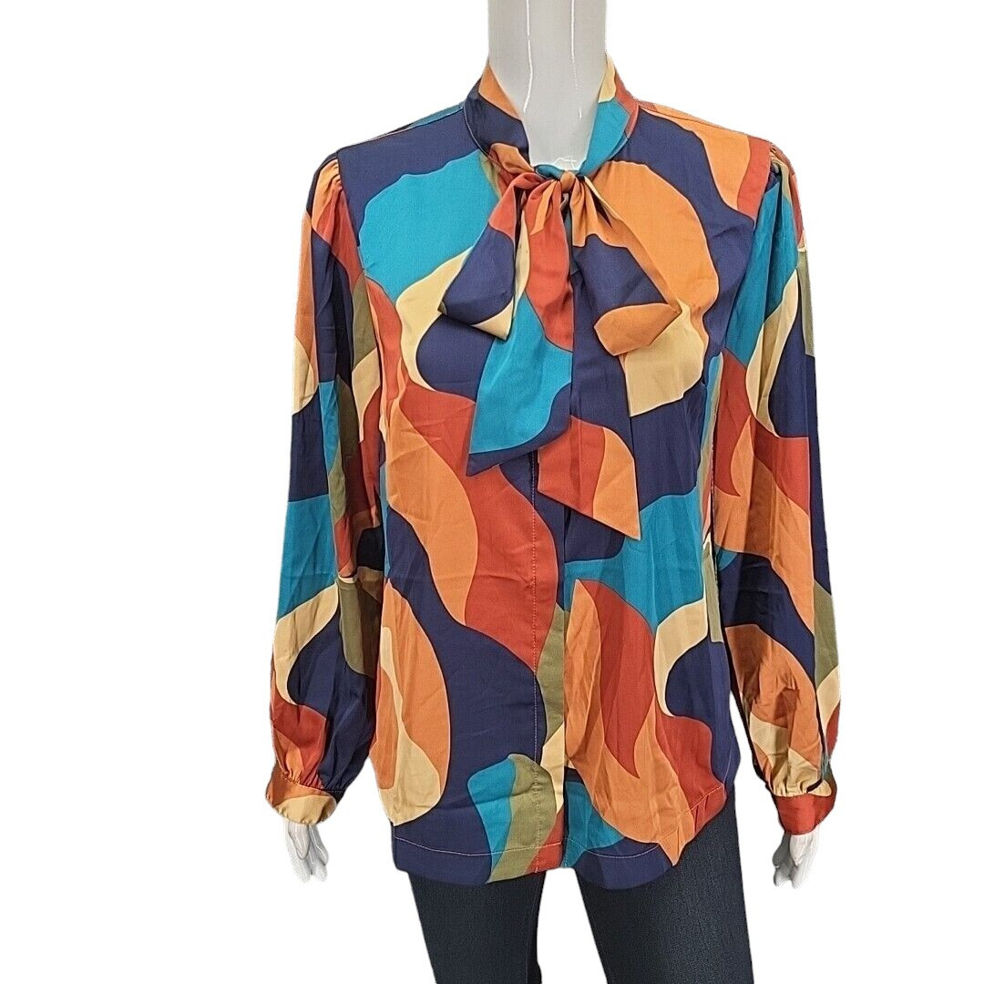 Studio Park x Leah Williams Tie Neck Printed Blouse Top Small Size Tee Shirt