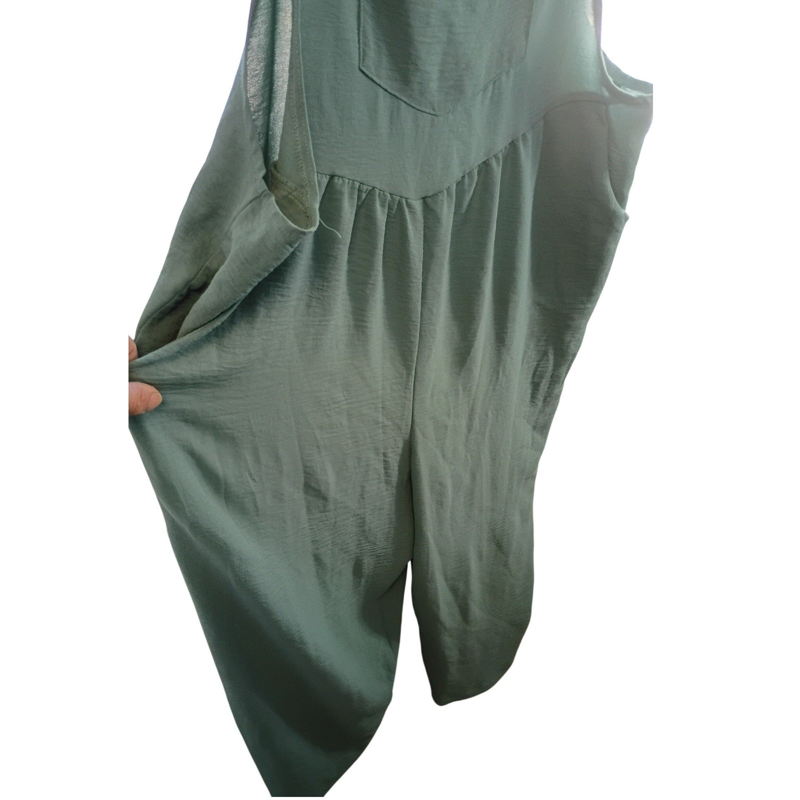 Emery Rose Sage Green Wide Leg Overall Jumpsuit Textured 0XL Plus Size Boho