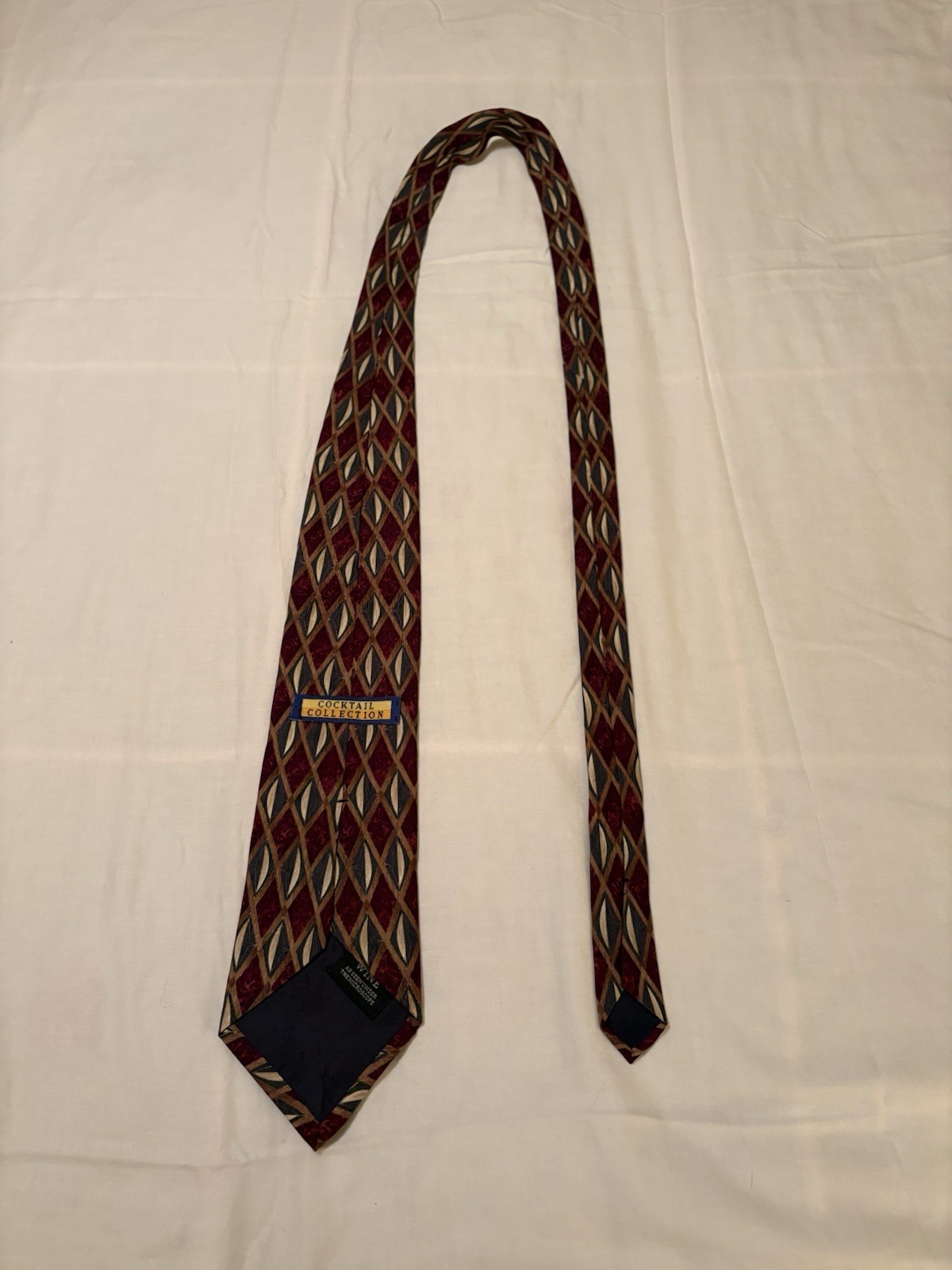 Cocktail Collection Men’s Silk Tie Burgundy Blue Tan Geometric Pointed Classic