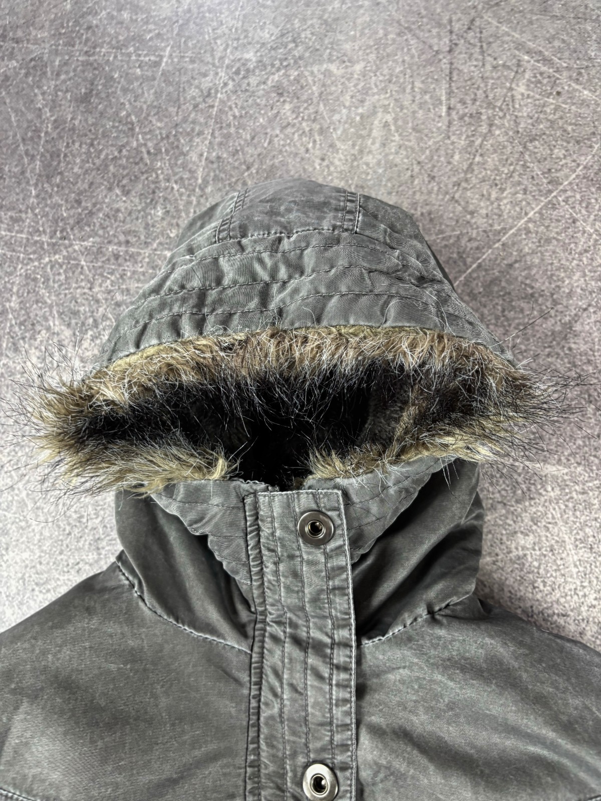 2000s Cropped Archive Washed Fur Hood Zip Bomber Jacket Y2K Streetwear CRAZY!