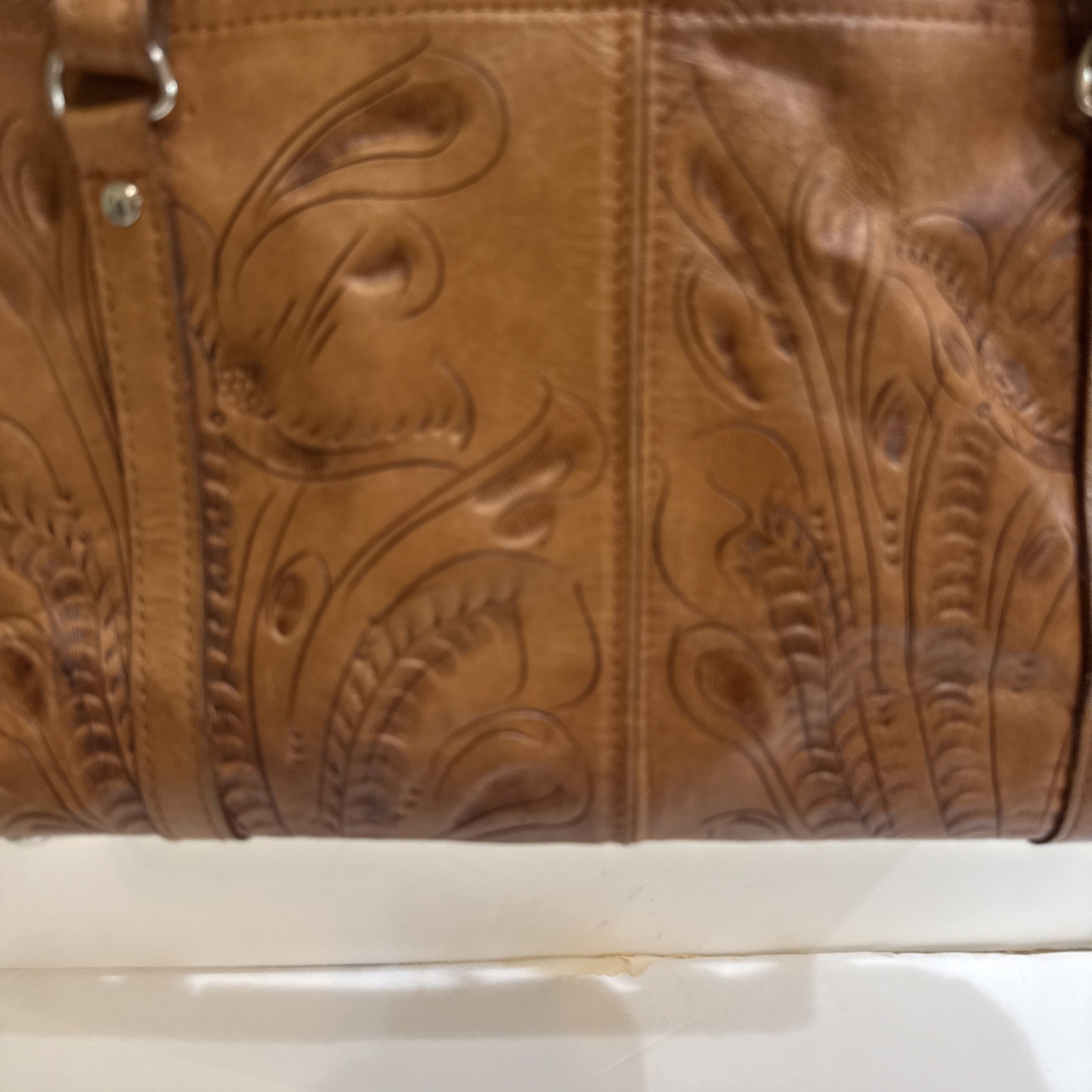 Grants Natural Tooled Leather Western Purse Satchel Made In Paraguay
