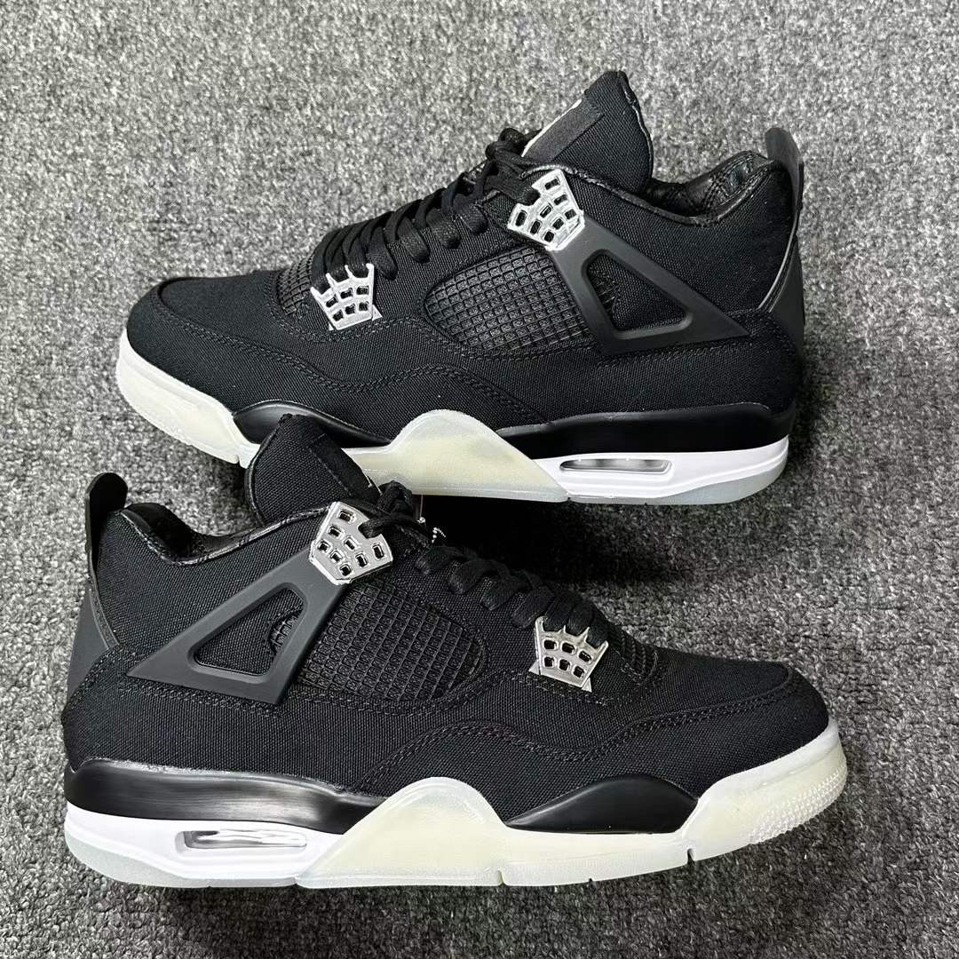 Nike Air Jordan 4 Retro Black Canvas Men Basketball Sneakers Shoes
