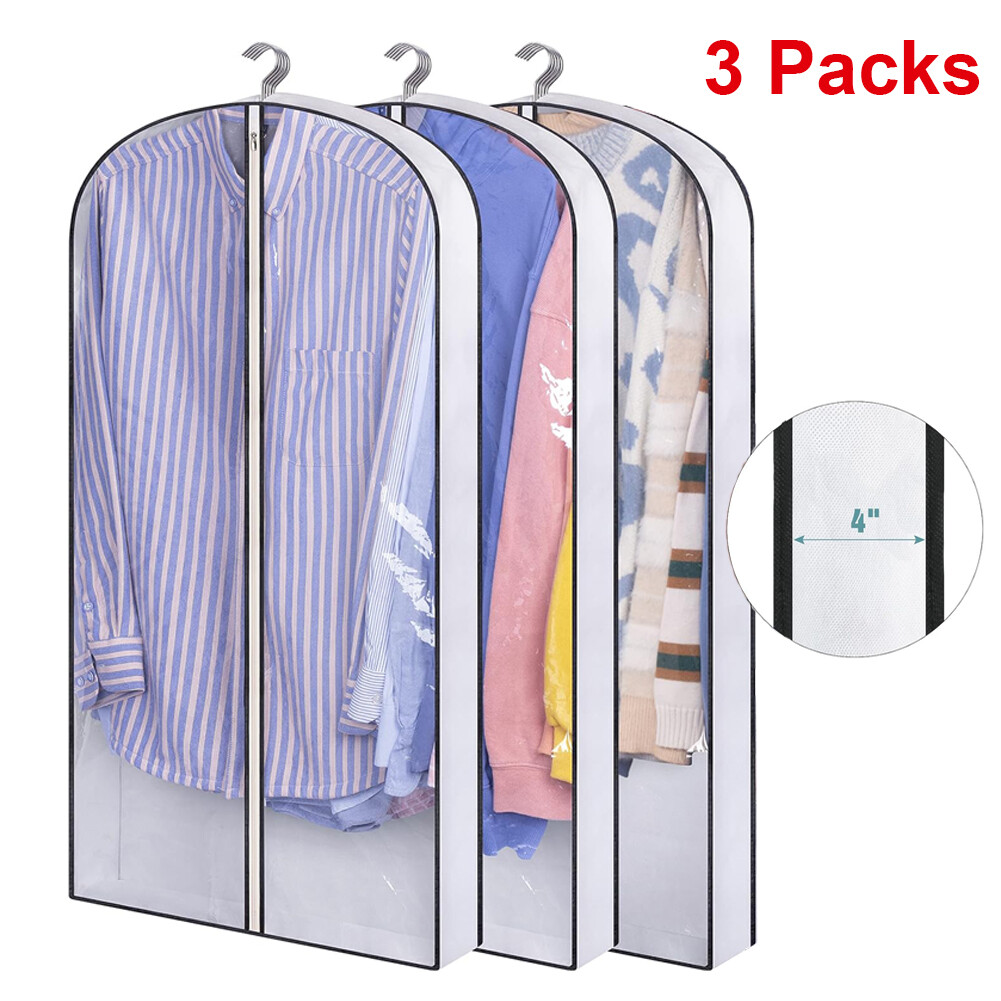 3PCS Clothes Garment Bags Clear Dust Cover Storage 4″ Gussetes Suits Coat Jacket
