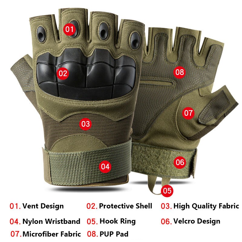 Fingerless Tactical Half-Finger Gloves for Motorcycle Driving Cycling Outdoor