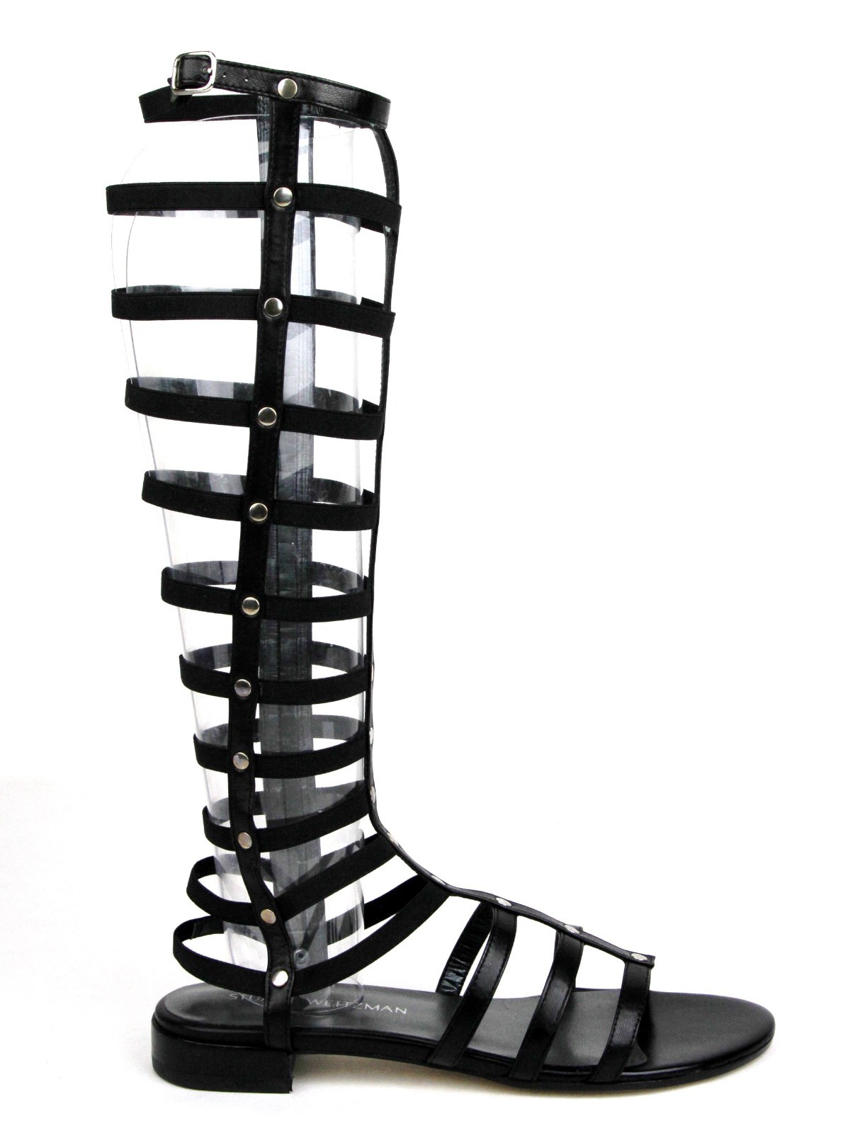 $525 New Stuart Weitzman Black Nappa Leather Elastic Stretch Gladiator Boots