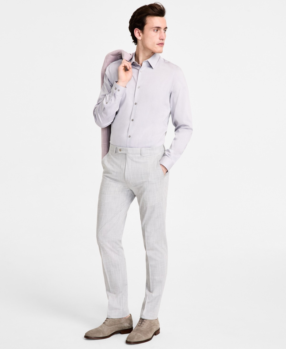 Calvin Klein Mens Slim fit Dress Pants 34 / 30 Light Gray Solid