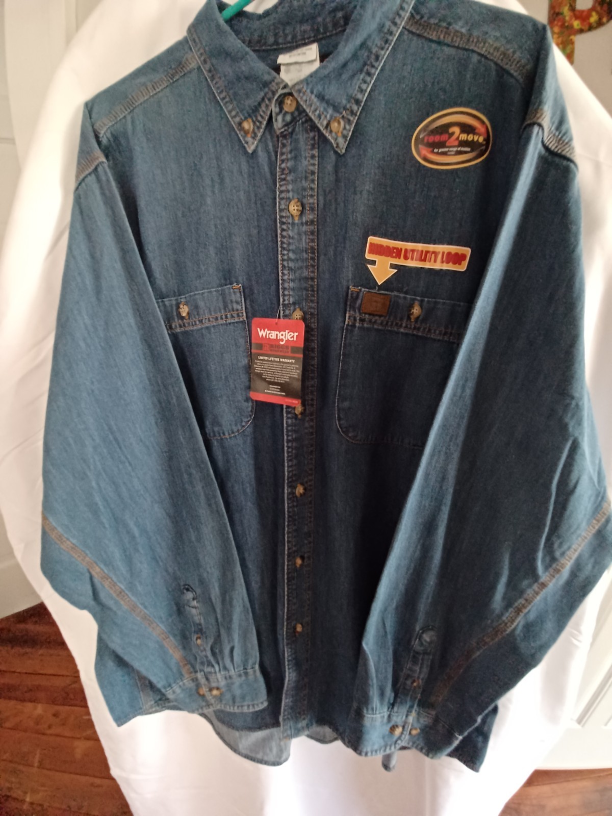 Wrangler RIGGS Workwear Room2Move Blue Denim Long Sleeve Button-Down Shirt 2XL
