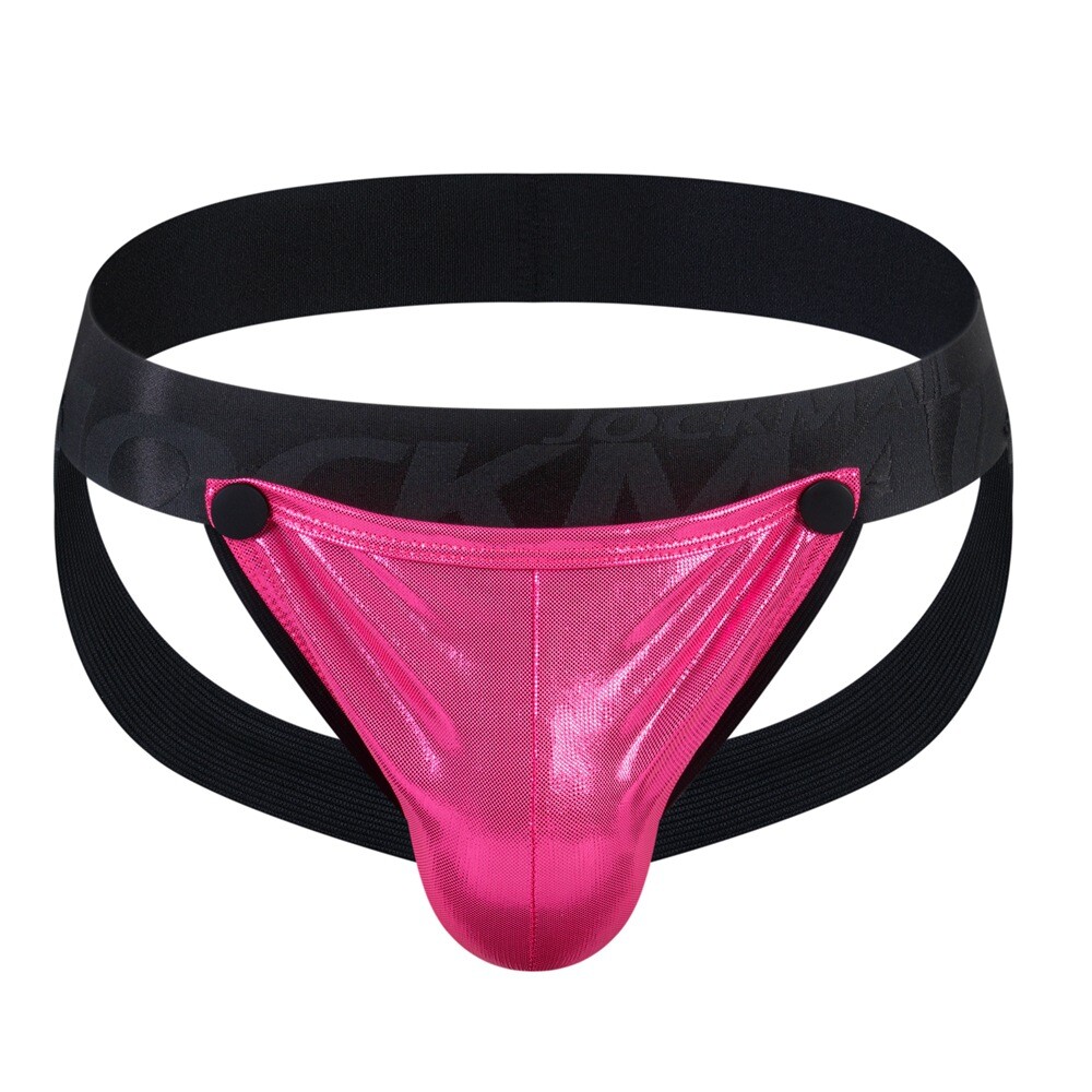 Men’s PU Rubber Coated Snap Pouch Sexy Jockstrap Underwear Lingerie Jock Strap