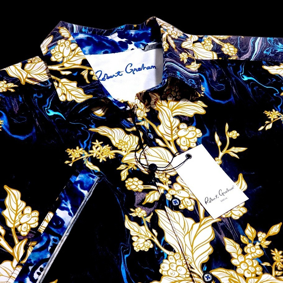 Robert Graham Bold Floral Abstract Black Multicolor 3XL Short Sleeve Shirt