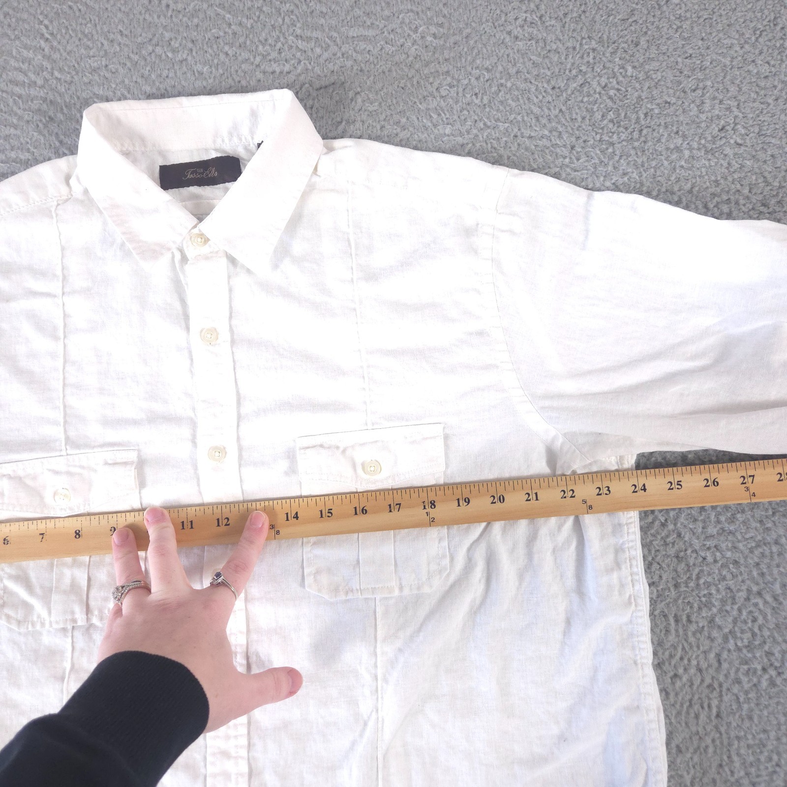 Tasso Elba Shirt Men Large White Linen Button Up Roll Tab Sleeve Casual Office