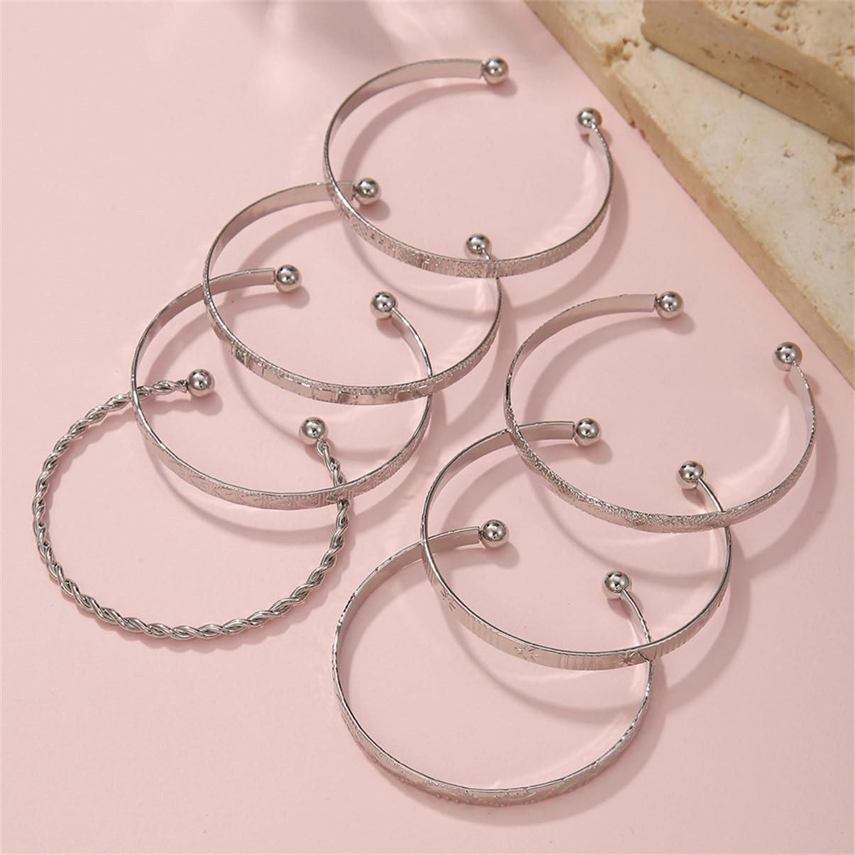 LXSSLY 7Pcs Silver Cuff Bracelets Set for Women,Boho Multi 2.36 in, Silver2