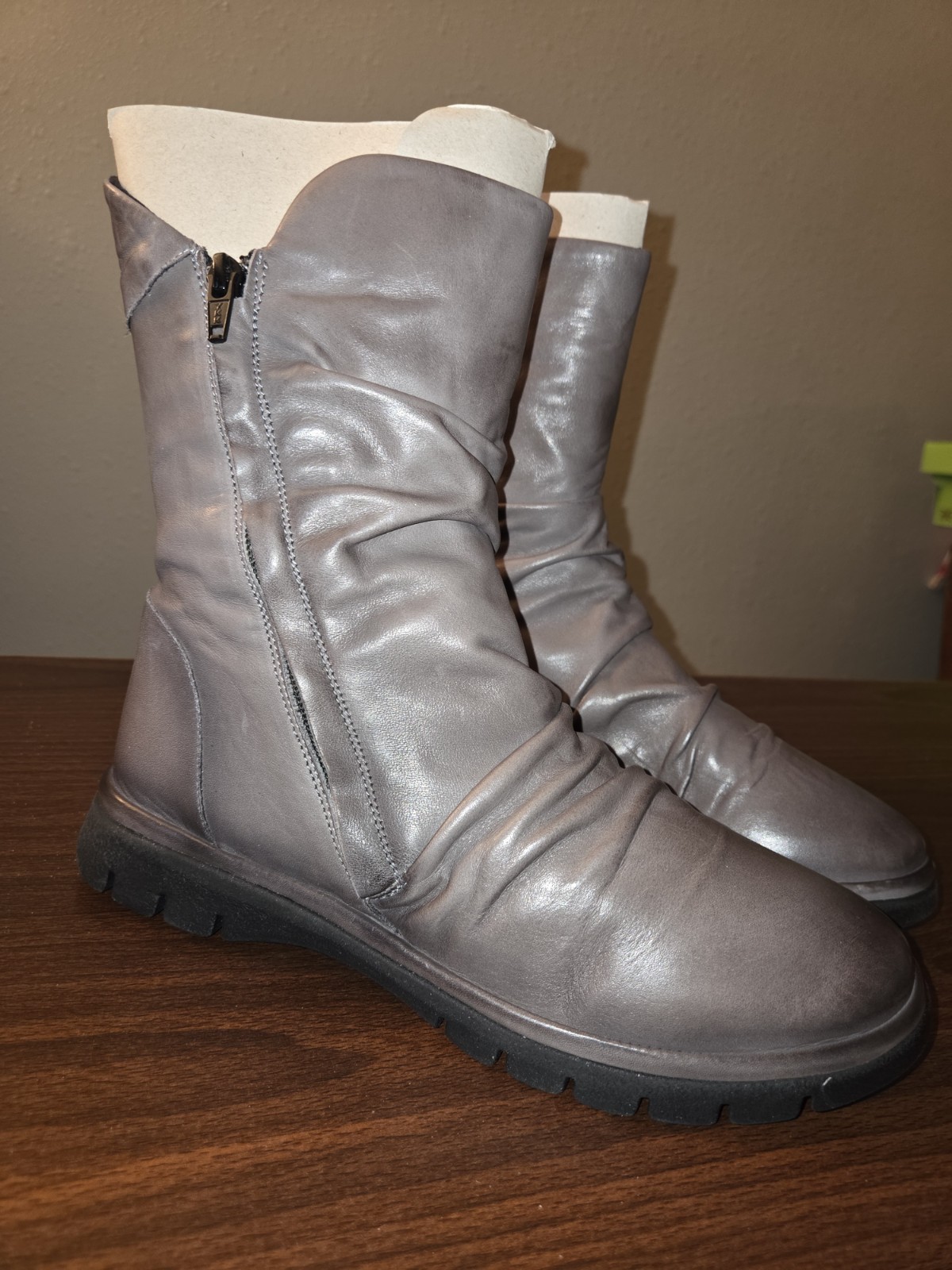 Miz Mooz Delena Ruched Leather Mid-Shaft Boots Women’s EU 40 US 9-9.5