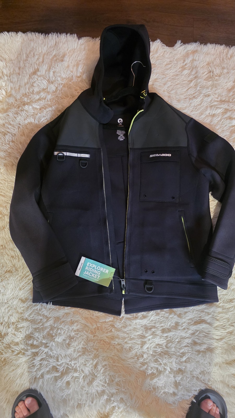 Sea-Doo Men’s Black Hooded Full-Zip Riding Jacket w/ Zip Pockets Size L