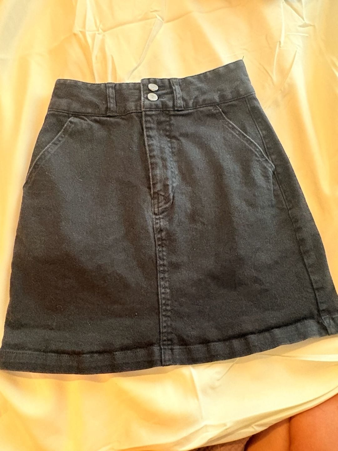 NAIN Black Denim Mini Skirt with Dual Button Closure