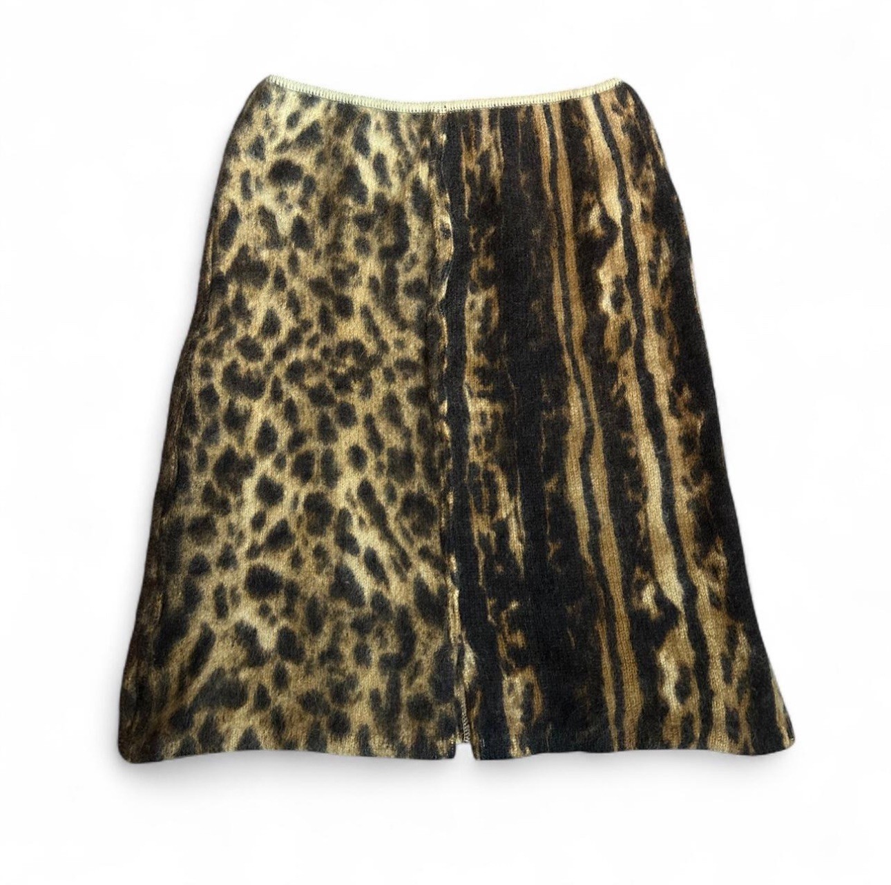 Vintage Jean Paul Gaultier Femme Fuzzy Fur Leopard Tiger Print Retro Midi Skirt