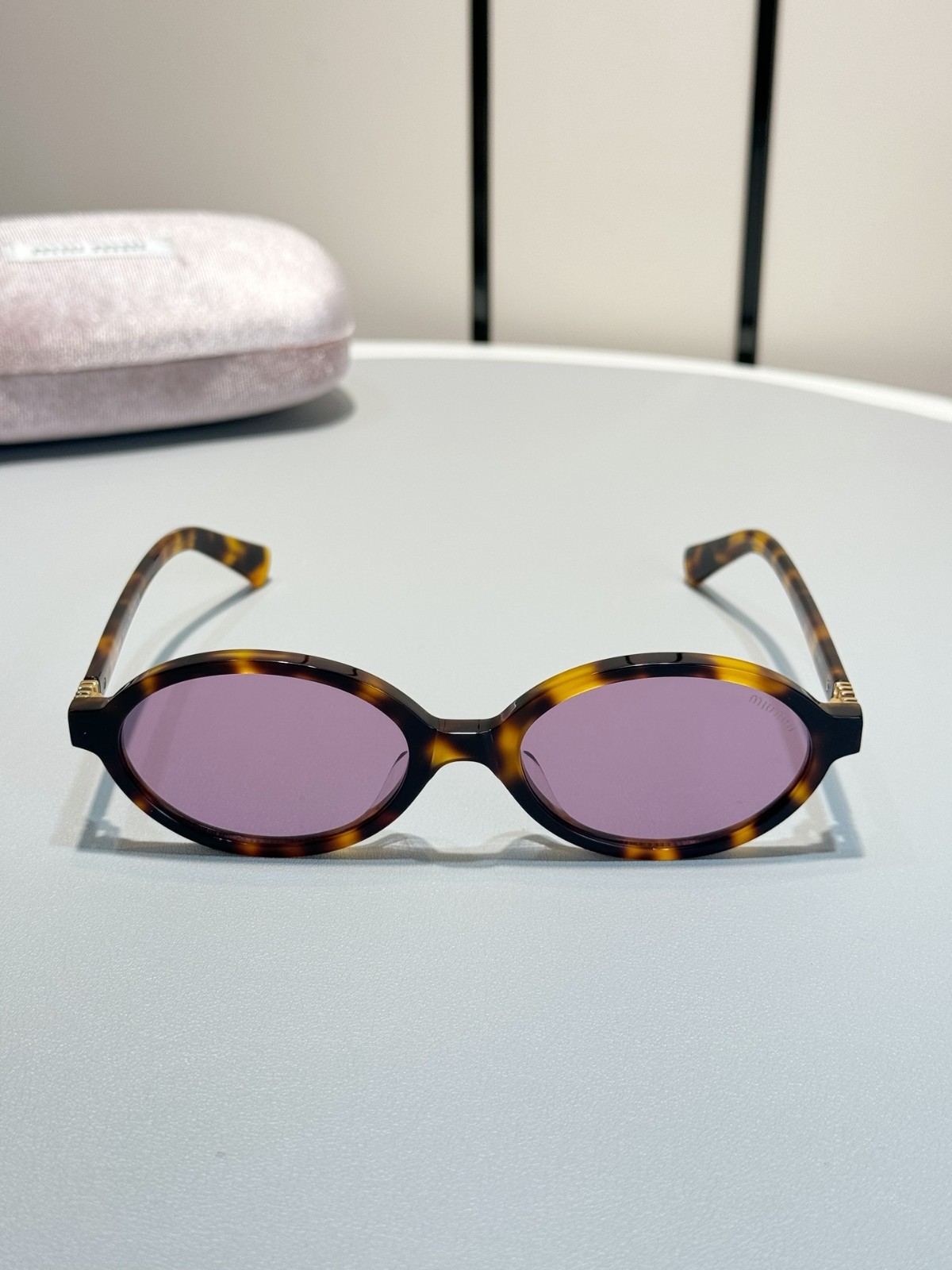 Chic Oval Tortoiseshell Frame Sunglasses Purple Tinted Lens Women Eyewear
