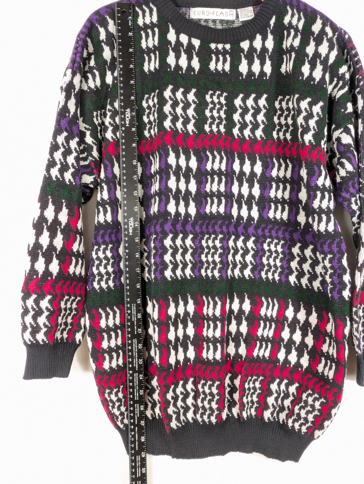 VTG Euro Flash Sweater OSFA Geometric Knit Retro 80s 90s Made In Hungary Cosby