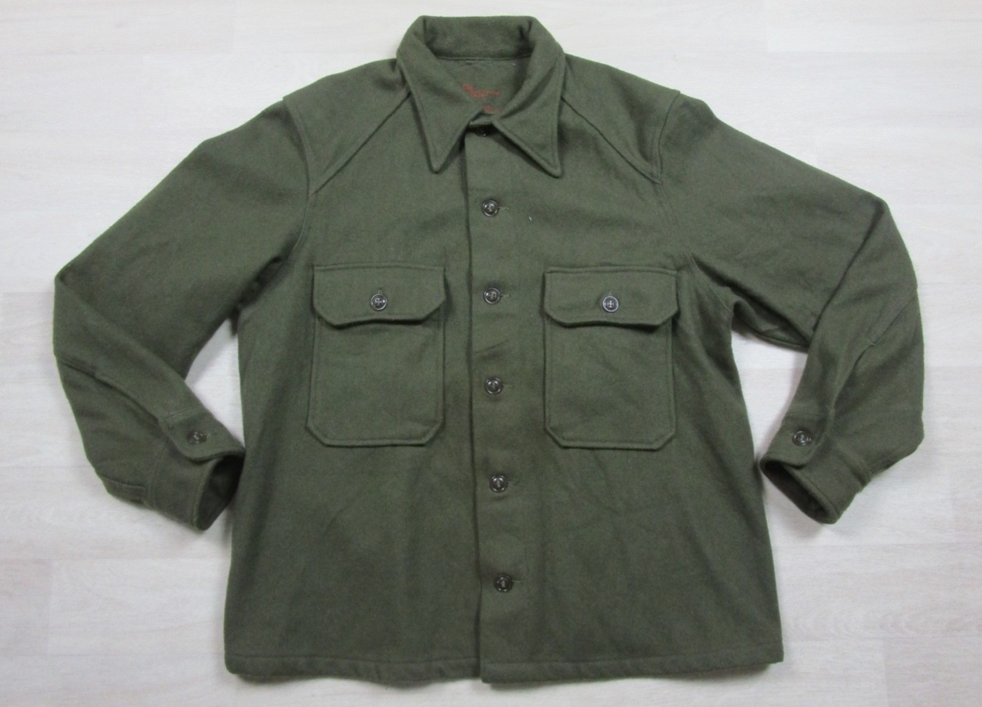 Vintage 50s US Army OG-108 Wool Cold Weather Field Shirt (L) Korean War 1952