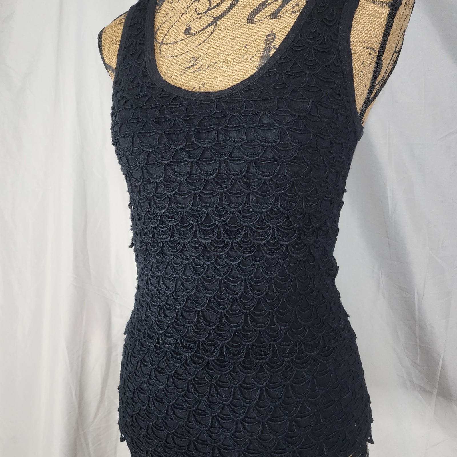 J.CREW Size XXS Black Layered Crochet Front Casual Summer Tank Top 100% Cotton