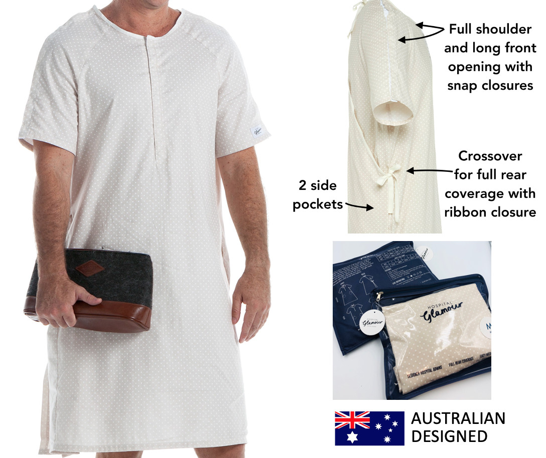 Men’s Designer Hospital Gown CLOUD 100%Cotton Rear coverage 5 sizes FREE POST AU