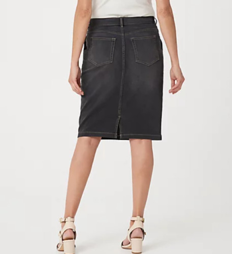 LOGO by Lori Goldstein Denim Skirt with Detailed Stitching Vintage Black Reg 2