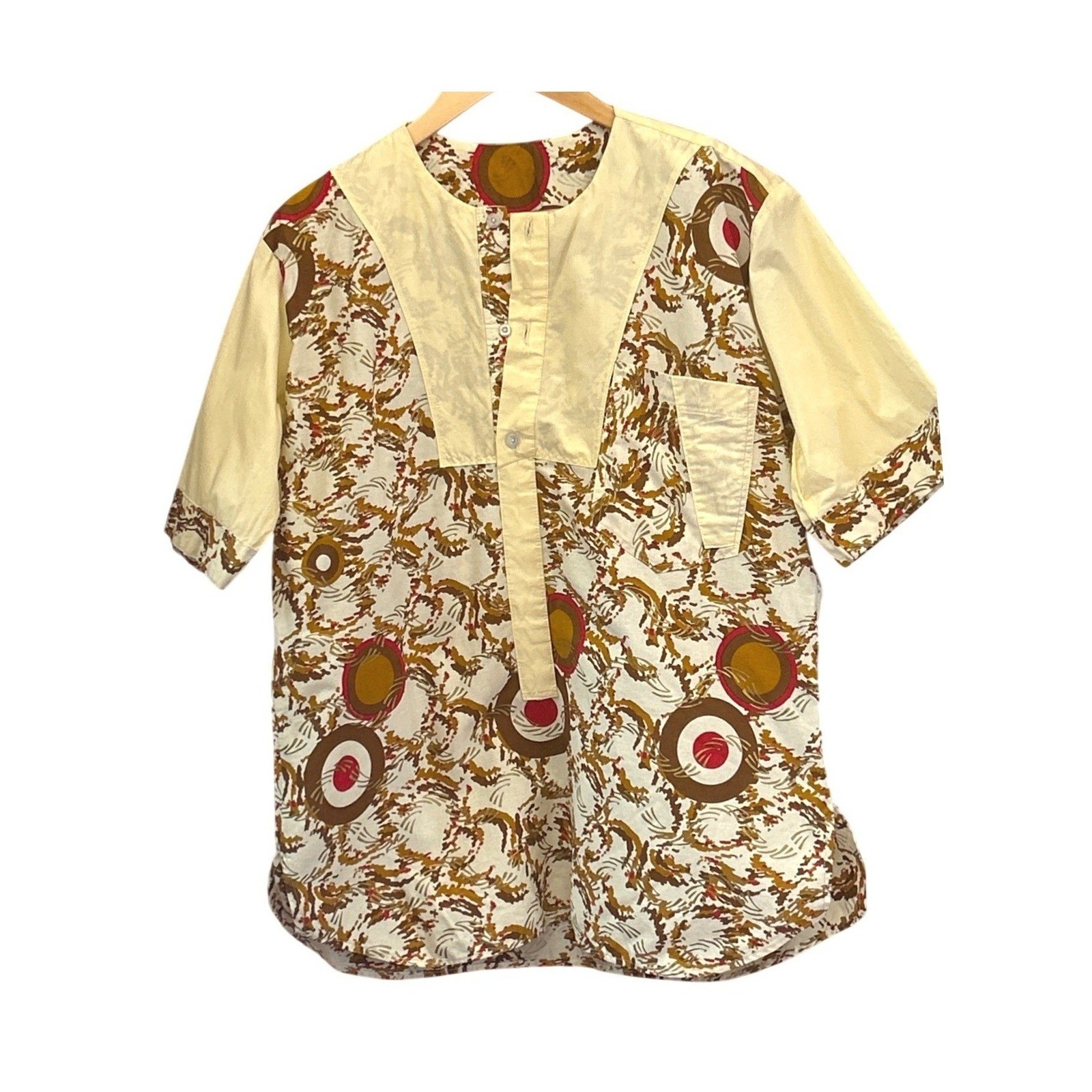 Vintage 70s Mens Mod Atomic Print Shirt Retro Disco Novelty Pattern Short Sleeve