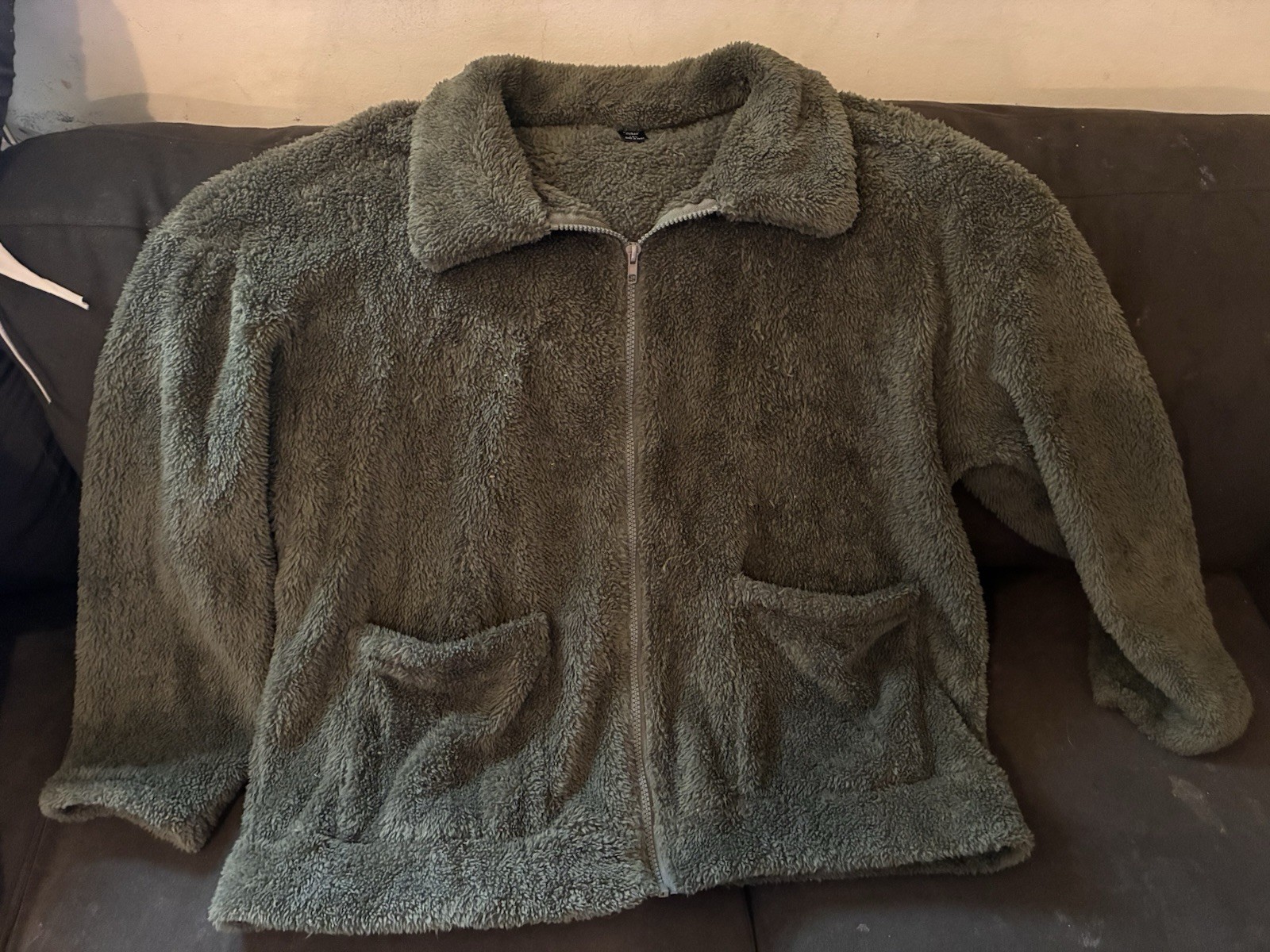 SHEIN Curve Olive Green Plush Soft Sherpa Zip Up Jacket Size 1XL