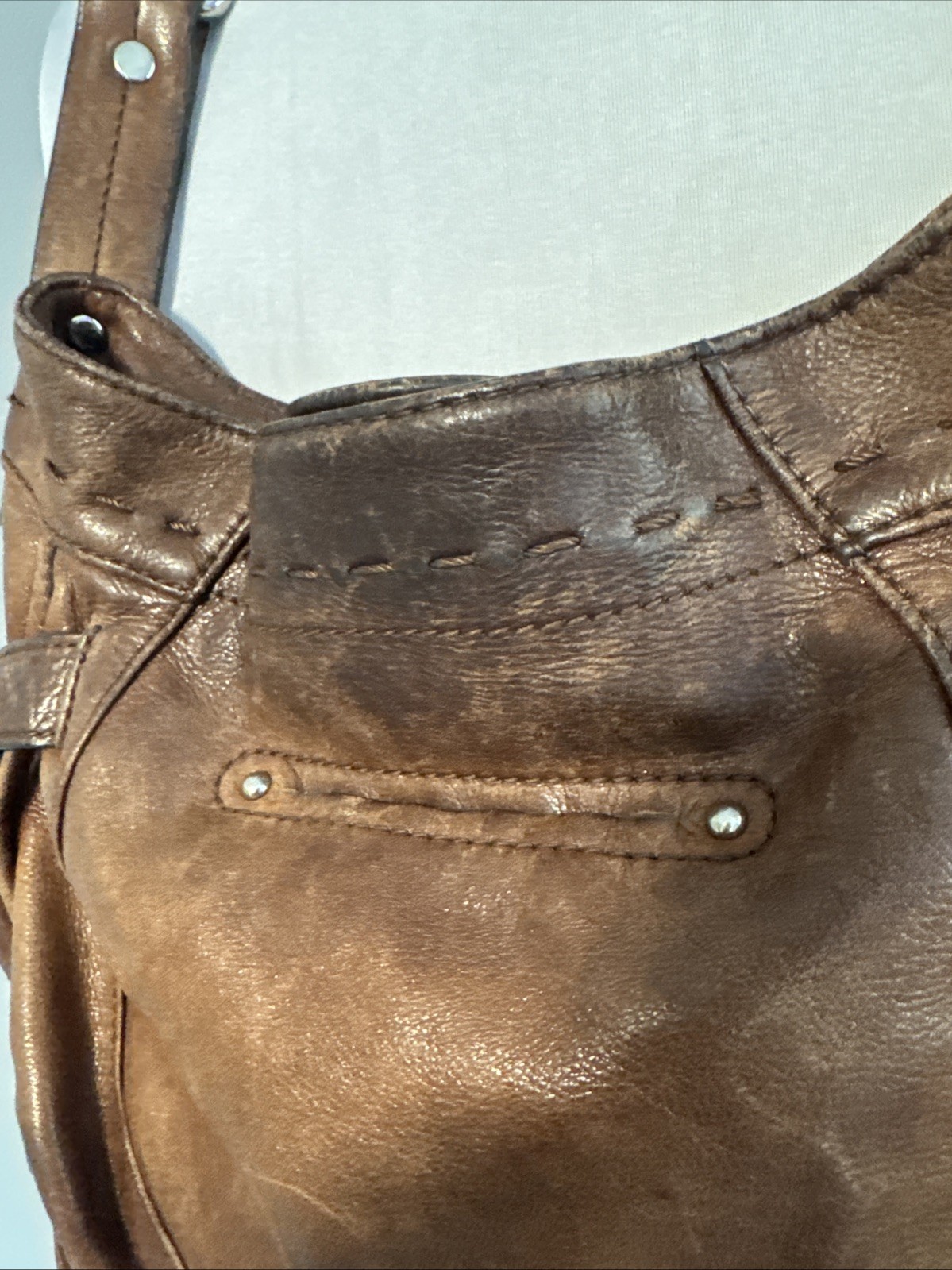 B. Makowsky Brown Leather Shoulder Bag Great Distressed Patina No Rips/Tears
