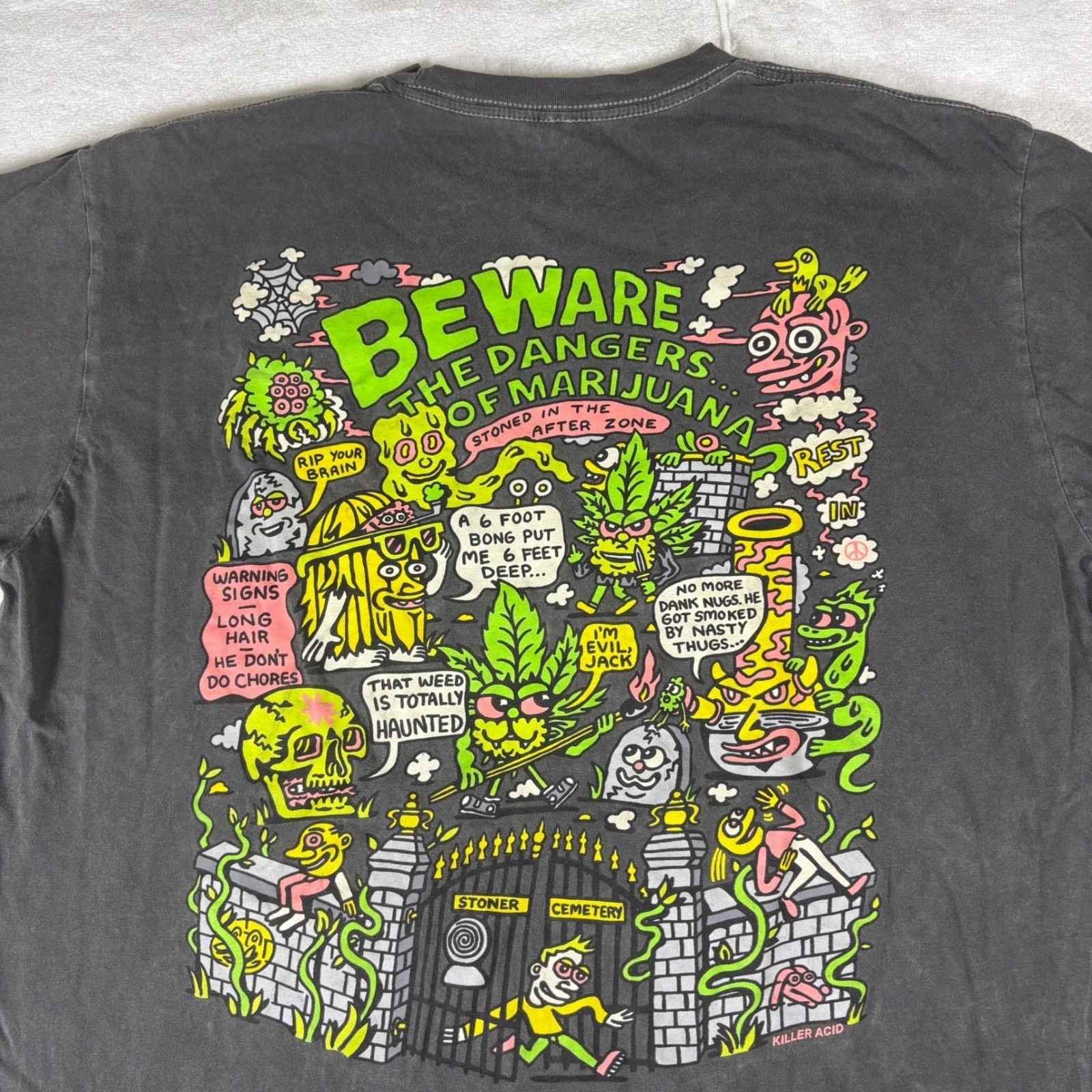 Killer Acid T Shirt Mens Large Gray Dangers of Marijuana Graphic Stoner Tee Weed