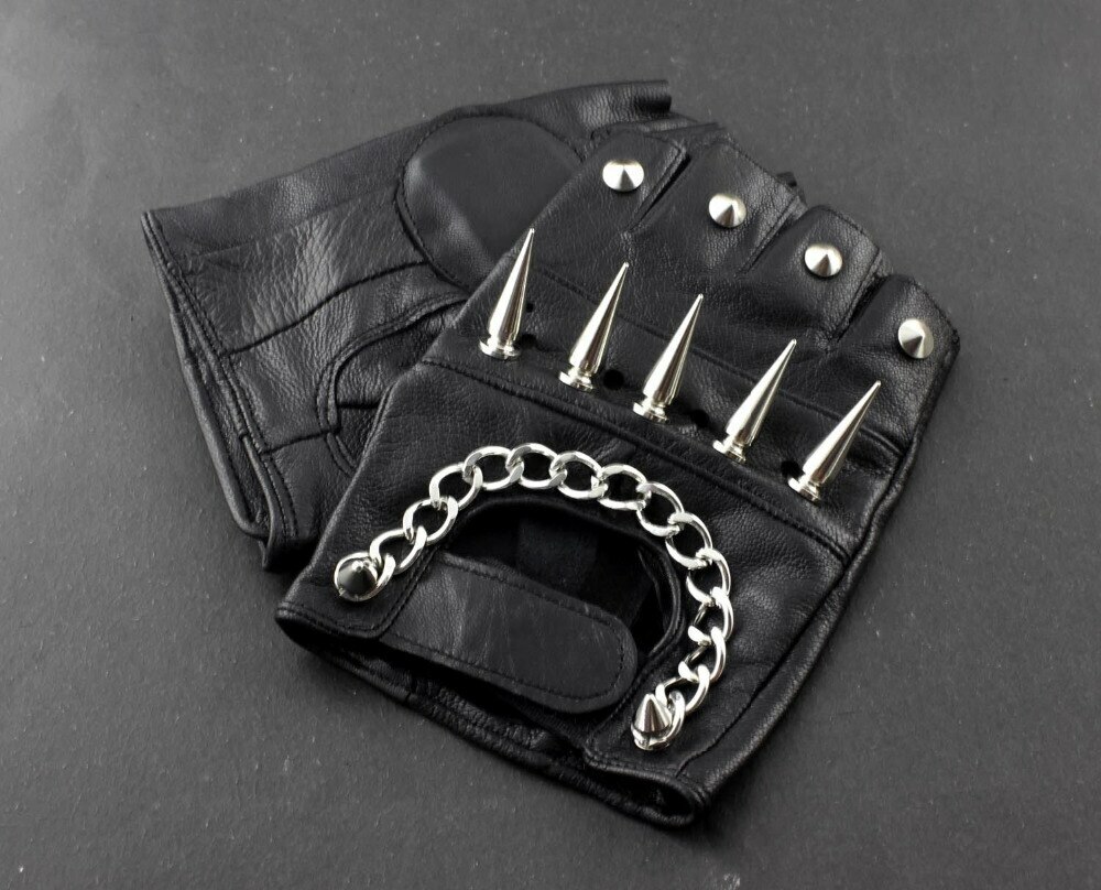 New Rivet Spike Punk Rocker Driving Motorcycle Biker Leather Fingerless Gloves