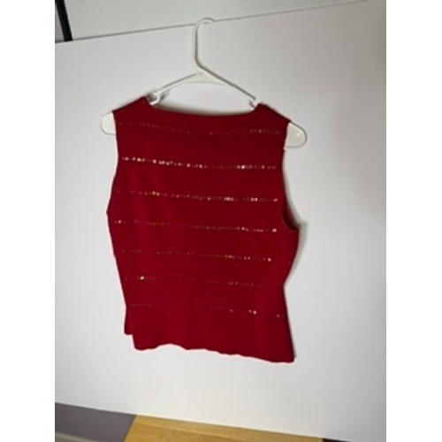 Max Studio Womens Red Sequin Knit Sleeveless Shell Top Size XL Crew Neck