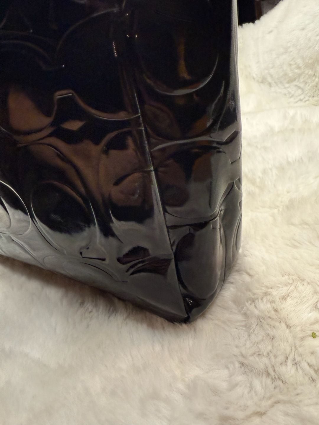 Coach Signature Embossed Patent Leather Tote Bag Black F16564