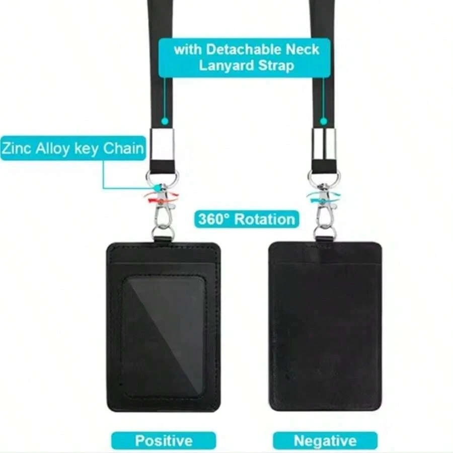 1pc PU Leather Vertical Badge Holder with Lanyard ID Card Holder for Men Women