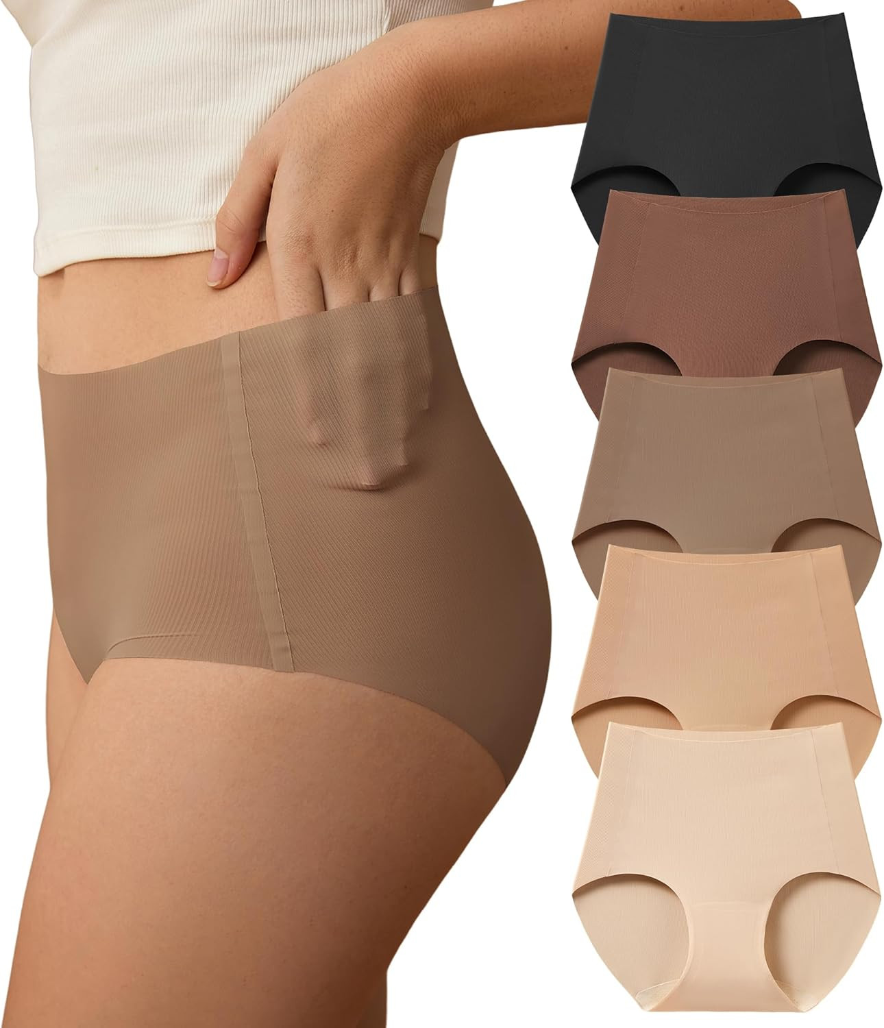 Seamless High Waisted Underwear for Women No Show Full Coverage Panties Nuage Mi