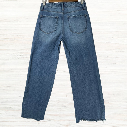 Vervet Womens Frayed Hem Cropped Blue Jeans Size 25 Wide Leg Stretch Denim