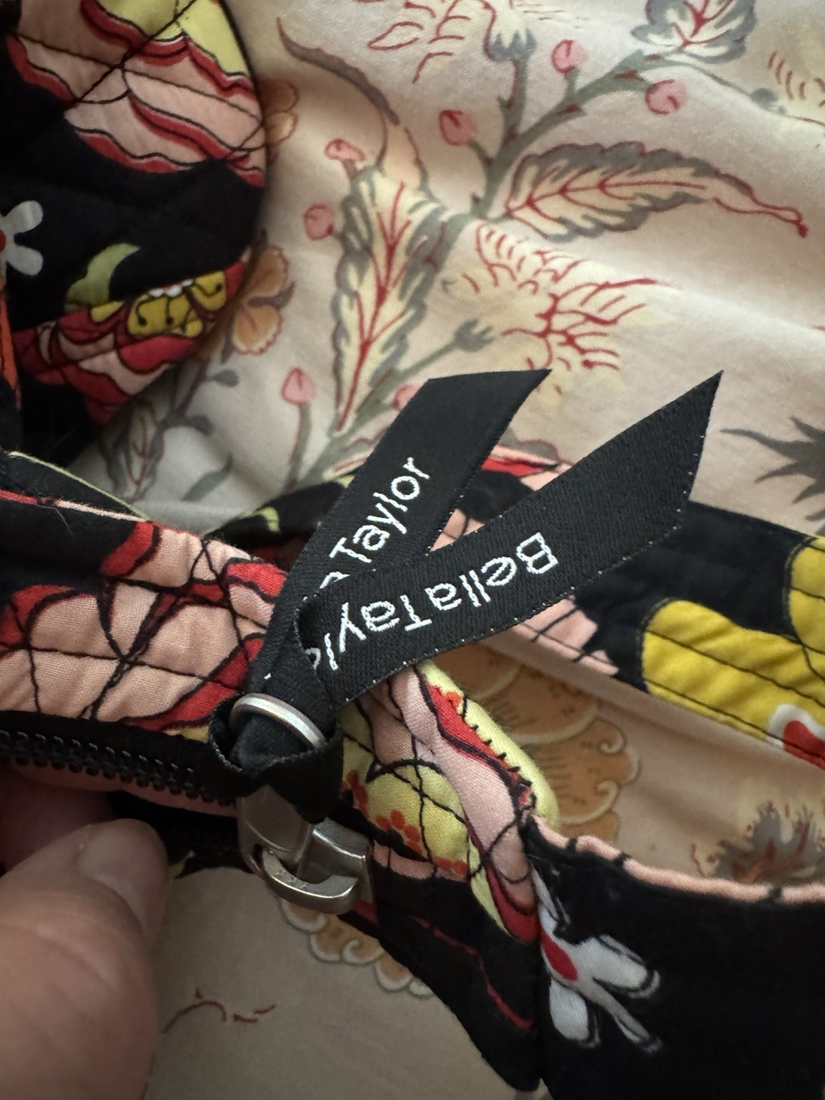 Bella Taylor Floral On Black Quilted Cotton Hobo Bag