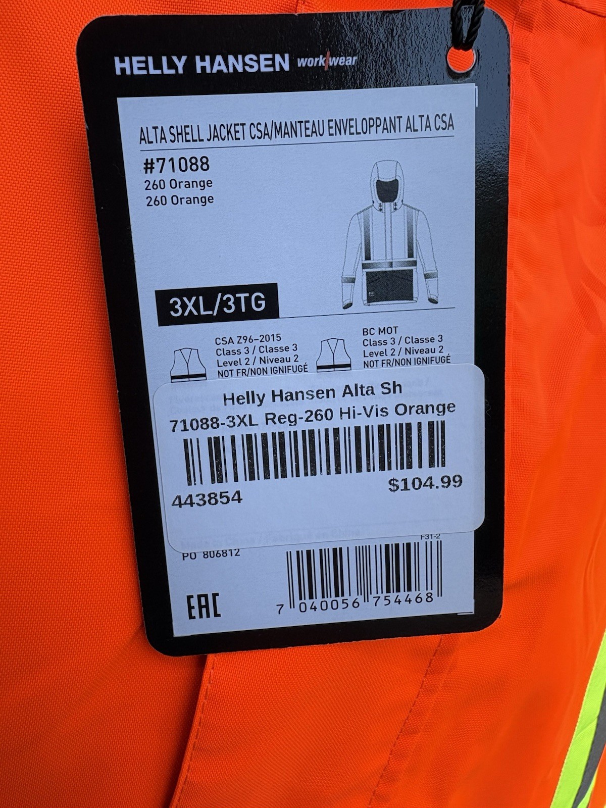 Helly Hansen Work Wear Alta Shell High Visibility Safety Jacket 3XL