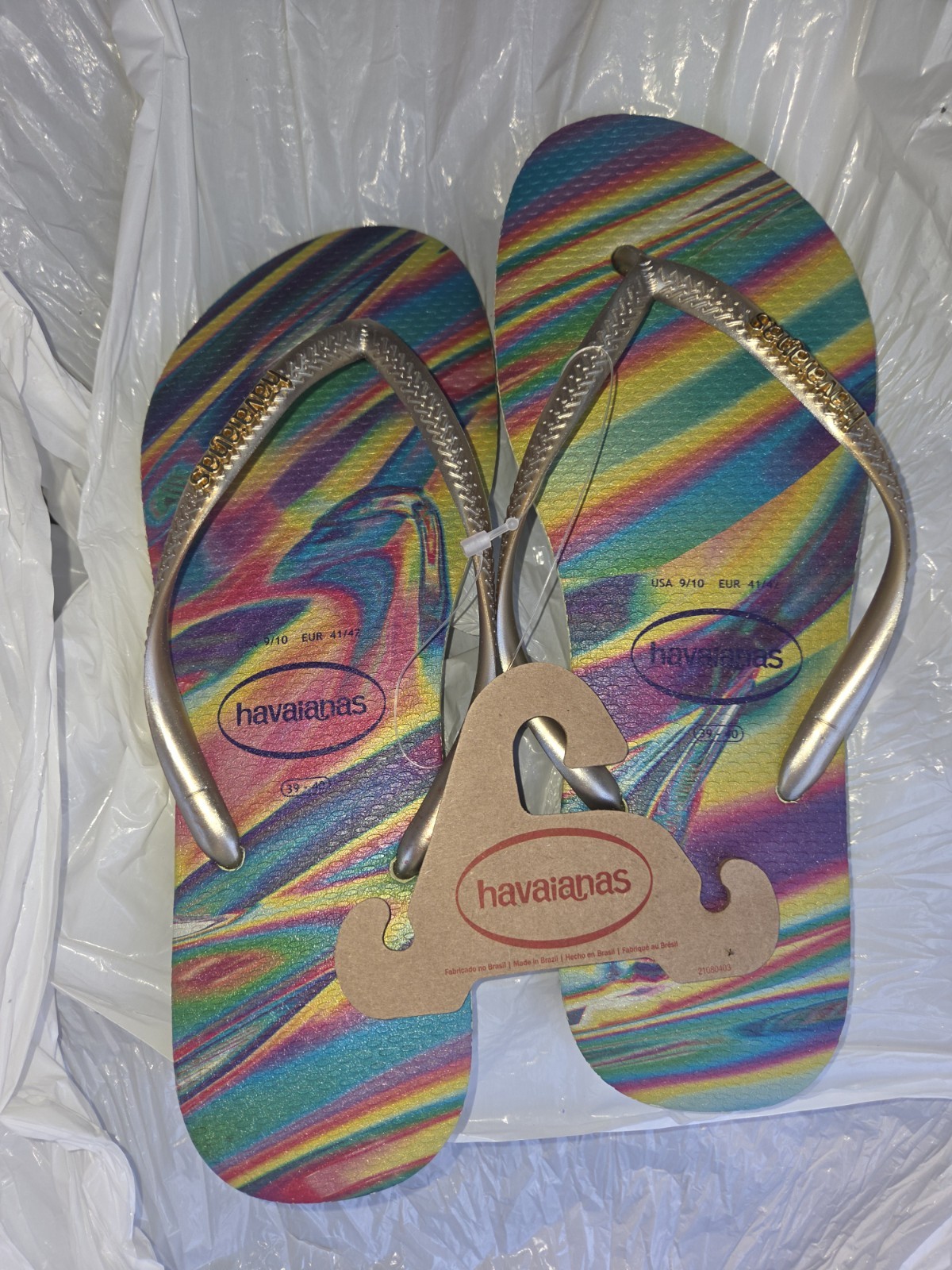 Havaianas Brazilian Iridescent Slim Flip Flops Womens Sandals Sz 10 Eur 41/42