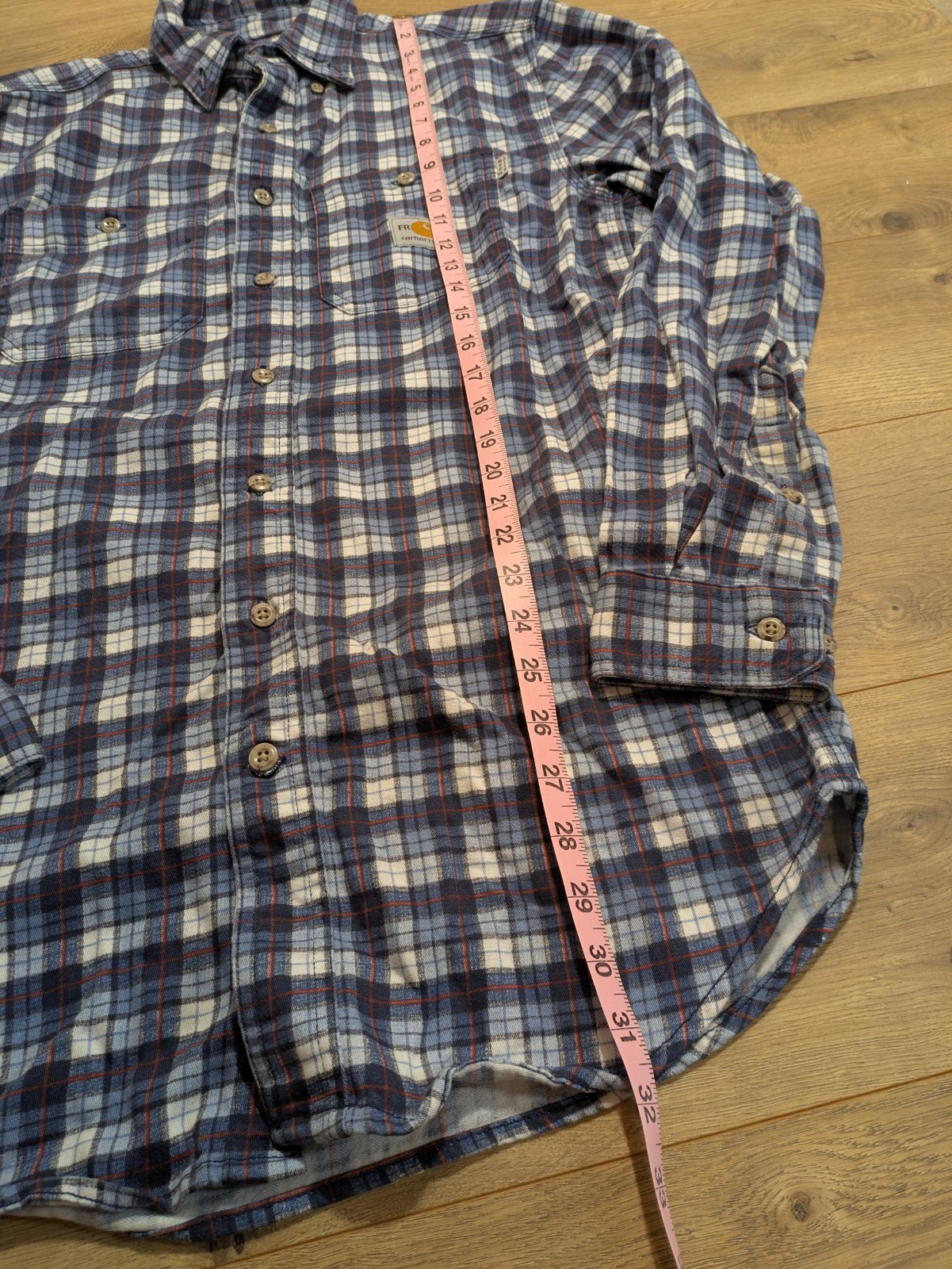 Carhartt FR Shirt Men’s Small Blue Plaid Long Sleeve Button Up Flame Resistant
