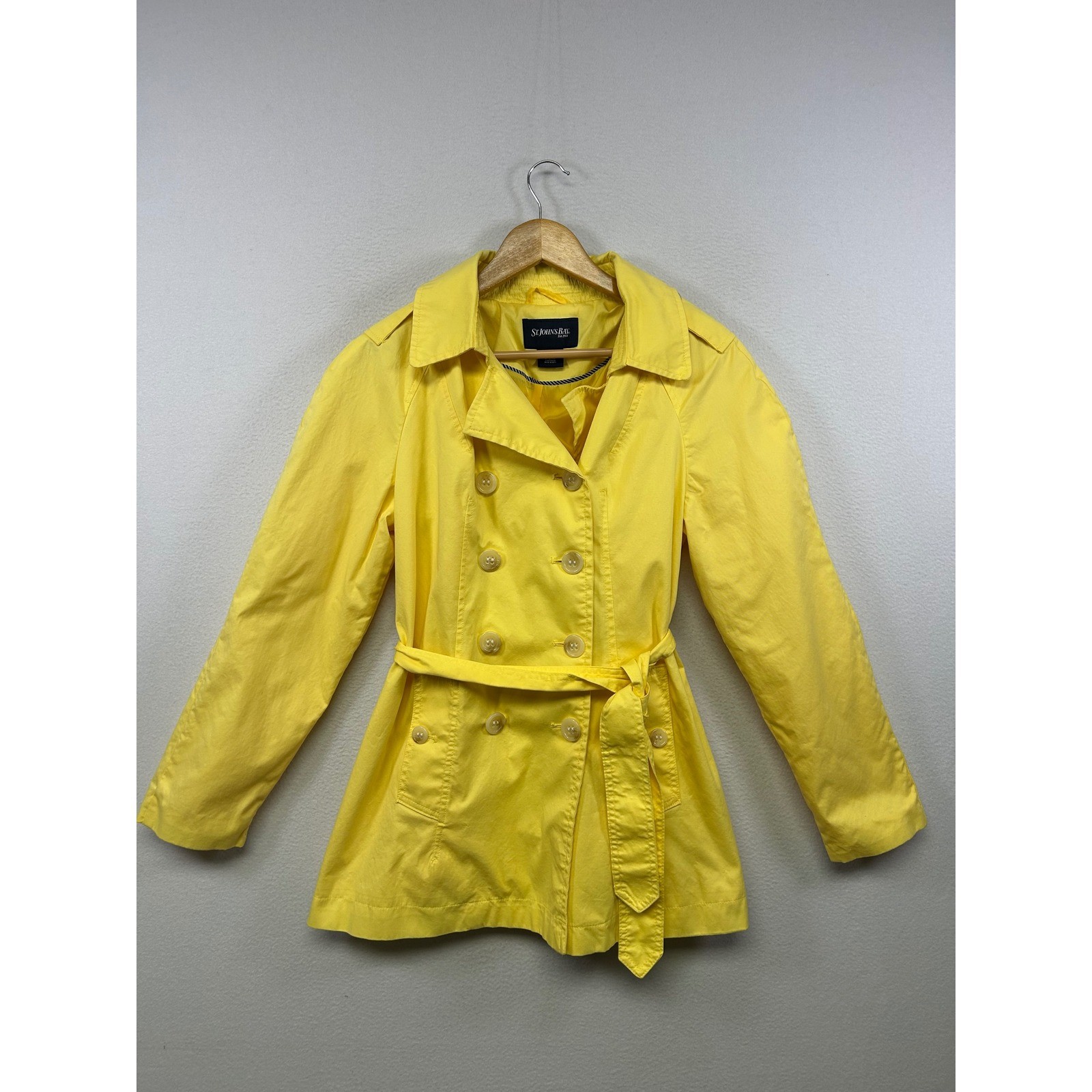 St. John’s Bay Classic Preppy Womens Medium Yellow Double Breasted Trench Coat